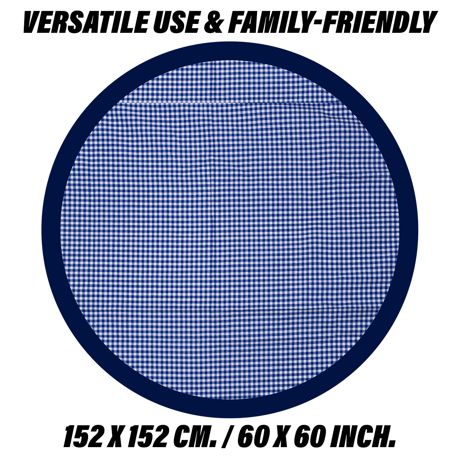 Kuber Industries Round Table Cover | Cotton Table Cloth for Round Tables | 4 Seater Round Table Cloth | Barik Check Kitchen Dining Tablecloth | Tabletop Cover | 60 Inch | Blue