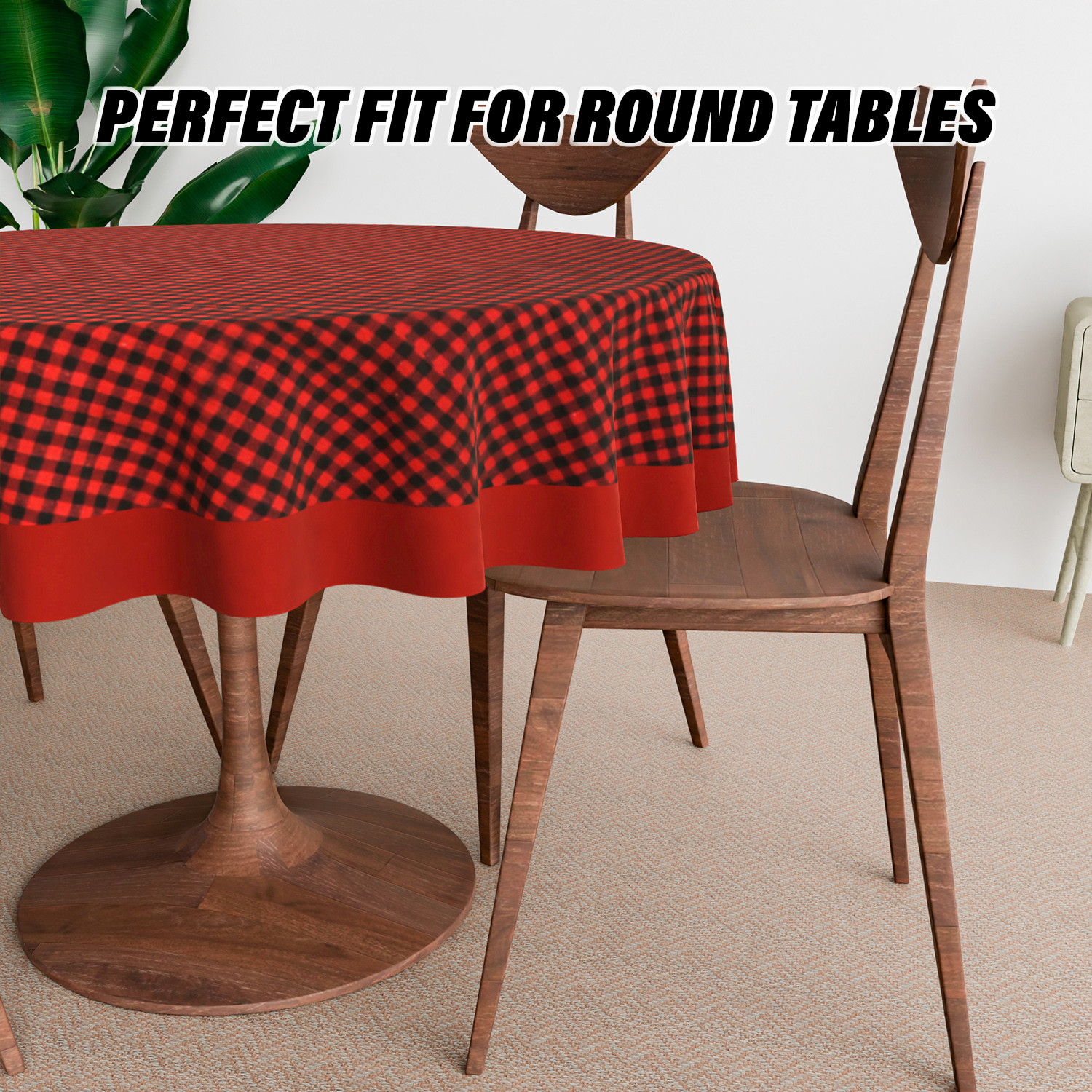 Kuber Industries Round Table Cover | Cotton Table Cloth for Round Tables | 4 Seater Round Table Cloth | Barik Check Kitchen Dining Tablecloth | Tabletop Cover | 60 Inch | Maroon