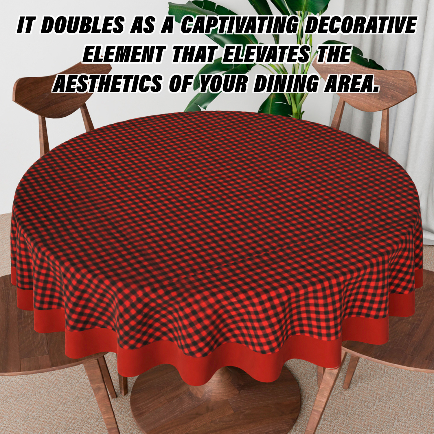 Kuber Industries Round Table Cover | Cotton Table Cloth for Round Tables | 4 Seater Round Table Cloth | Barik Check Kitchen Dining Tablecloth | Tabletop Cover | 60 Inch | Maroon