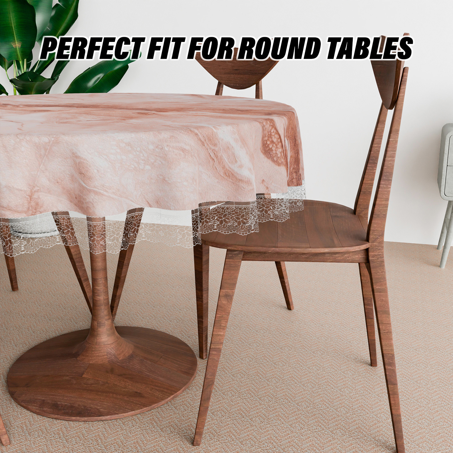 Kuber Industries Round Table Cover | PVC Table Cloth for Round Tables | 4 Seater Round Table Cloth | Marble Kitchen Dining Tablecloth | Tabletop Cover | 60 Inch | Brown