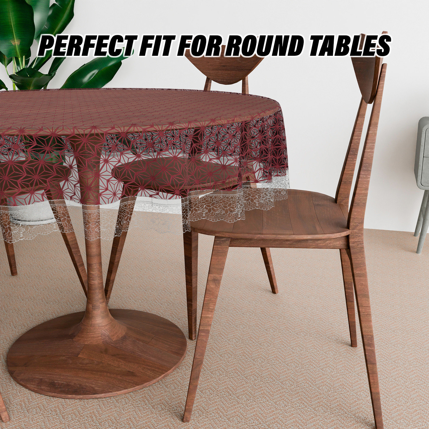 Kuber Industries Round Table Cover | PVC Table Cloth for Round Tables | 4 Seater Round Table Cloth | Self Star Kitchen Dining Tablecloth | Tabletop Cover | 60 Inch | Brown