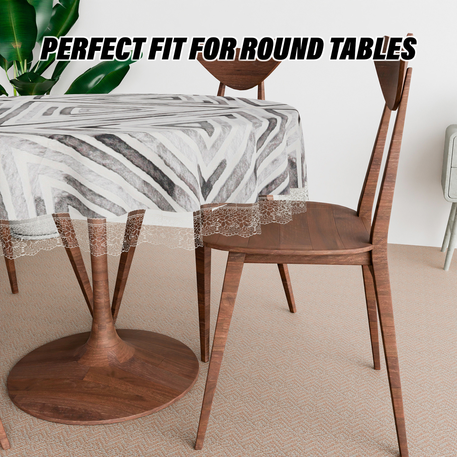 Kuber Industries Round Table Cover | PVC Table Cloth for Round Tables | 4 Seater Round Table Cloth | Triangle Kitchen Dining Tablecloth | Tabletop Cover | 60 Inch | Gray