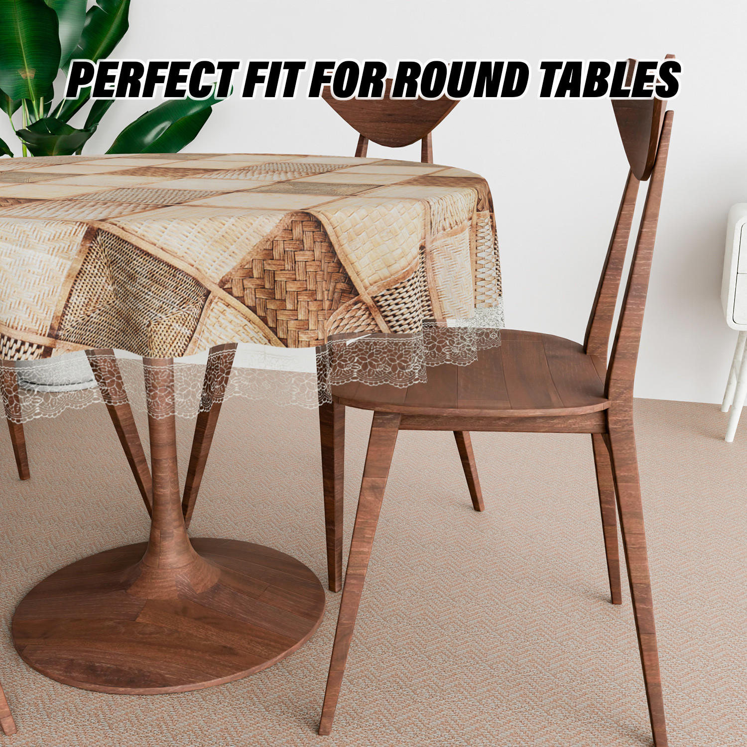 Kuber Industries Round Table Cover | Table Cloth for Round Tables | 4 Seater Round Table Cloth | Chatai Kitchen Dining Tablecloth | Tabletop Cover | 60 Inch | Brown