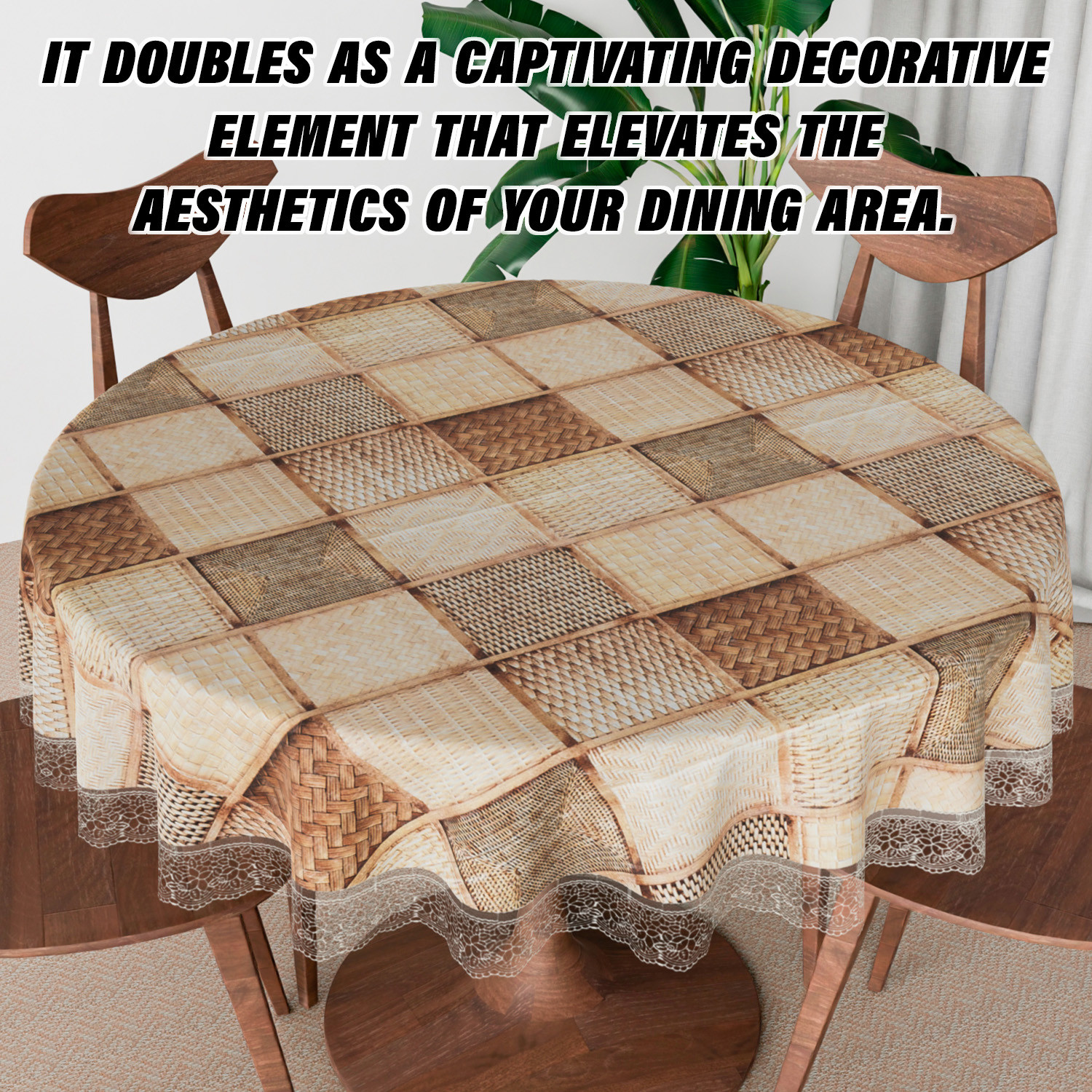 Kuber Industries Round Table Cover | Table Cloth for Round Tables | 4 Seater Round Table Cloth | Chatai Kitchen Dining Tablecloth | Tabletop Cover | 60 Inch | Brown