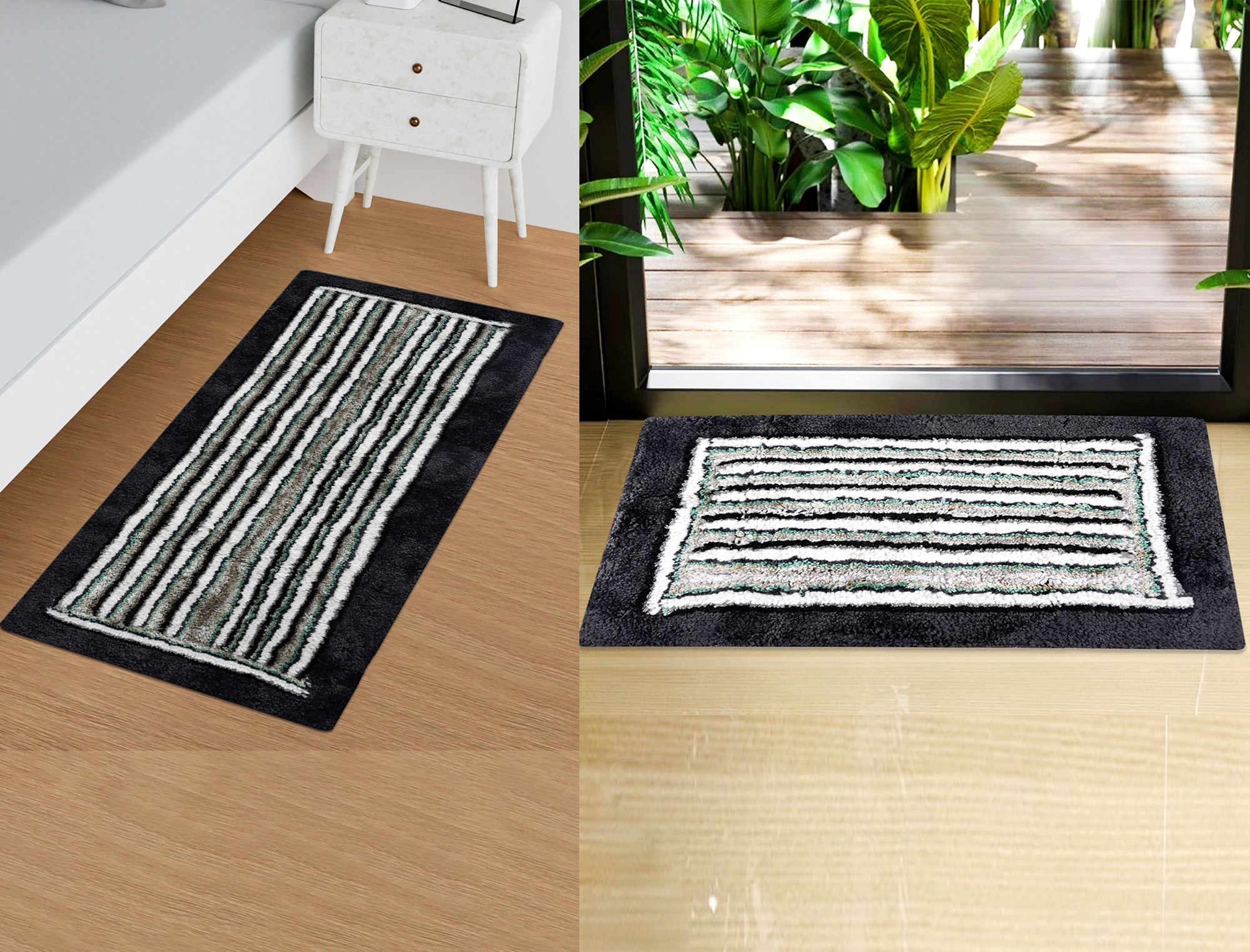 Kuber Industries Runner | Bedside Runner for Bedroom | Micro Border Home Decor Runner & Door Mat Combo | Anti-Skid Runner & Door Mat | Runner & Door Mat Set | Set of 2 | Gray