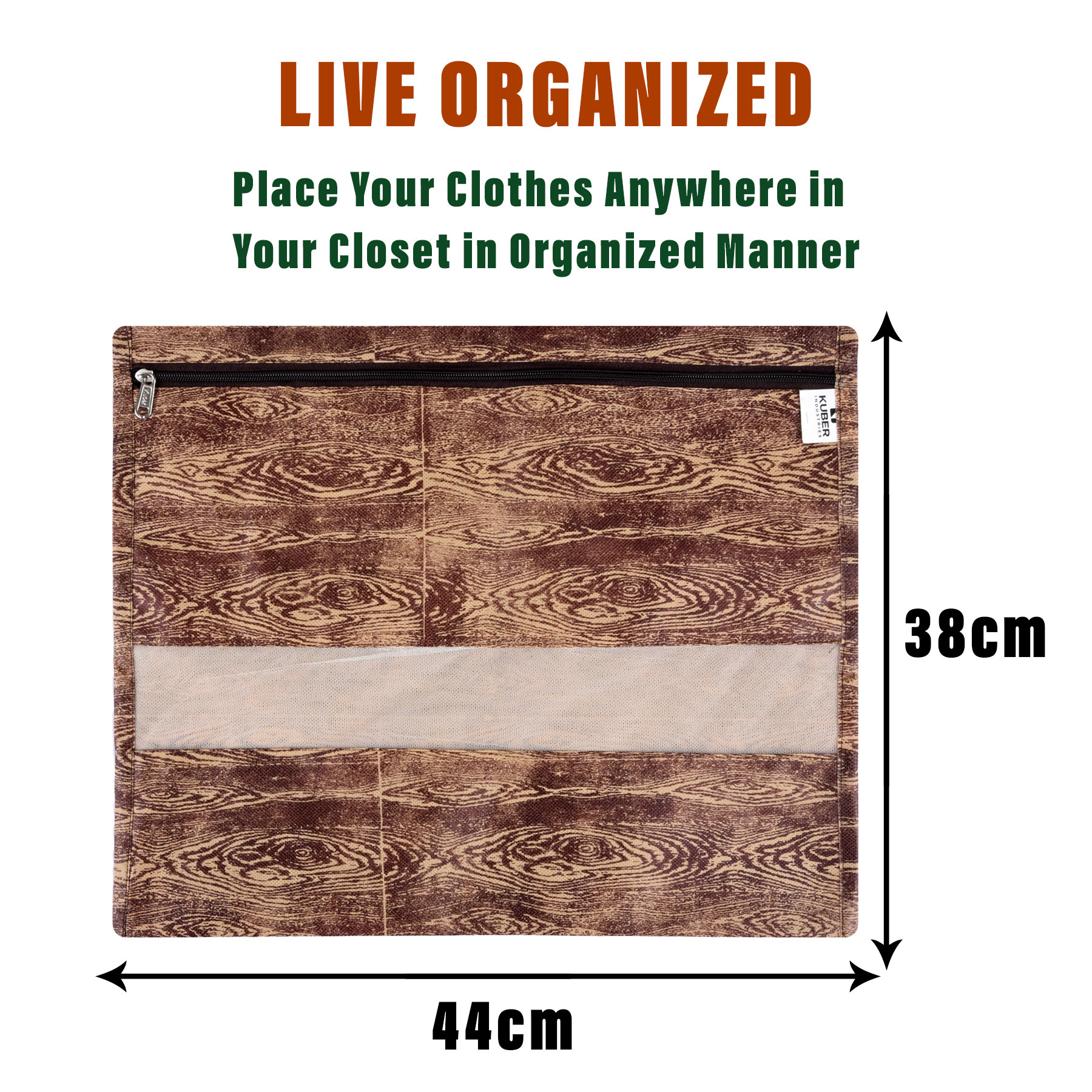 Kuber Industries Saree Bags | Clothes Bags for Storage | Non-Woven Wardrobe Organizer | Mesh Window Cloth Storage Bags Set | Single Packing Saree Bags | Wooden Texture | Brown