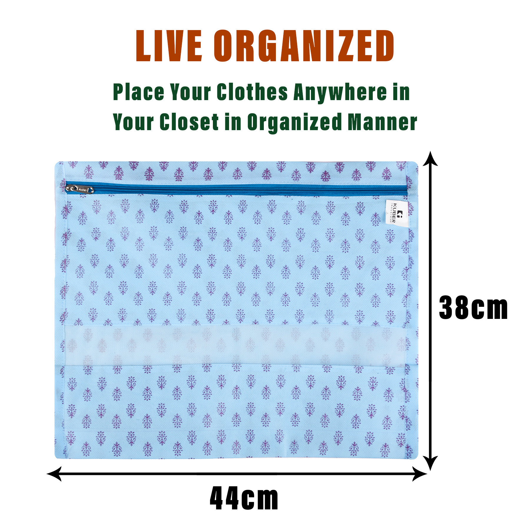 Kuber Industries Saree Bags | Clothes Bags for Storage | Non-Woven Wardrobe Organizer | Mesh Window Cloth Storage Bags Set | Single Packing Saree Bags | Printed | Gray & Sky Blue