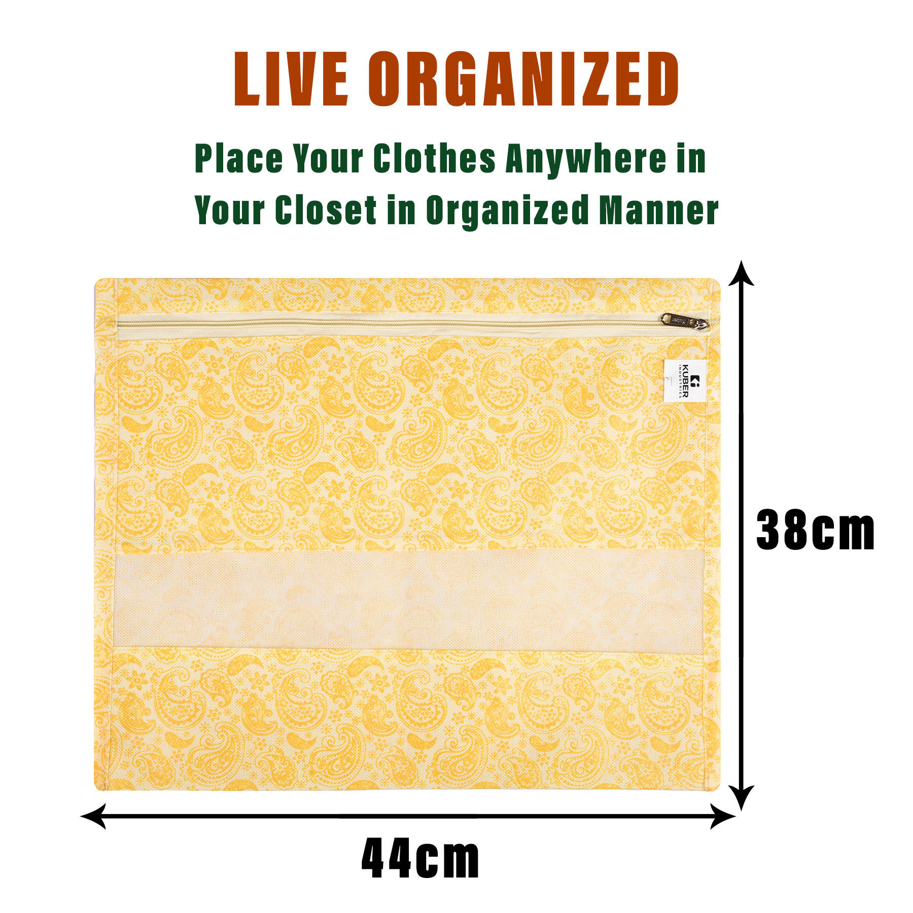 Kuber Industries Saree Bags | Clothes Bags for Storage | Non-Woven Wardrobe Organizer | Mesh Window Cloth Storage Bags Set | Single Packing Saree Bags | Printed | White & Yellow