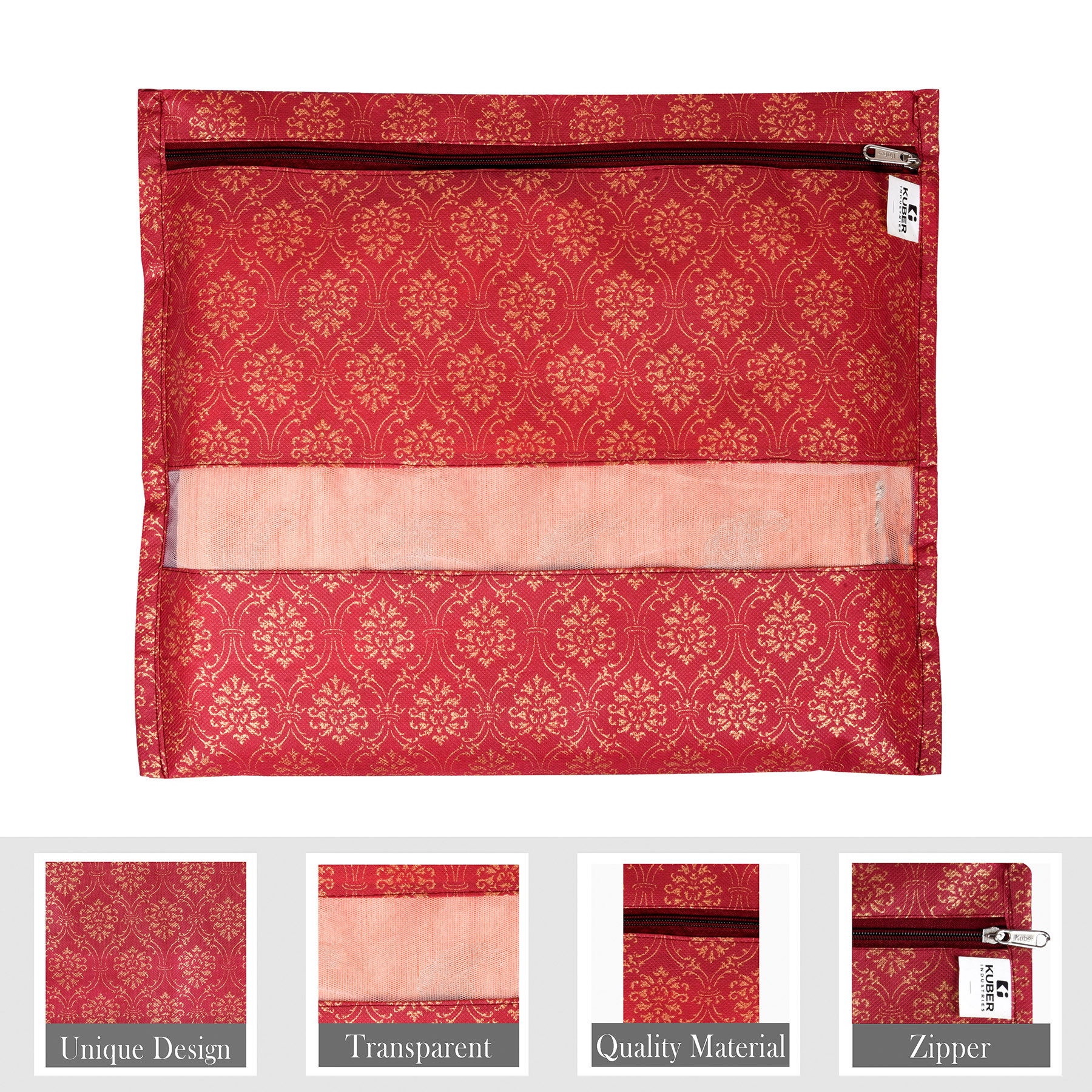 Kuber Industries Saree Bags | Clothes Bags for Storage | Non-Woven Wardrobe Organizer | Mesh Window Cloth Storage Bags Set | Single Packing Saree Bags | Printed | Maroon & Yellow