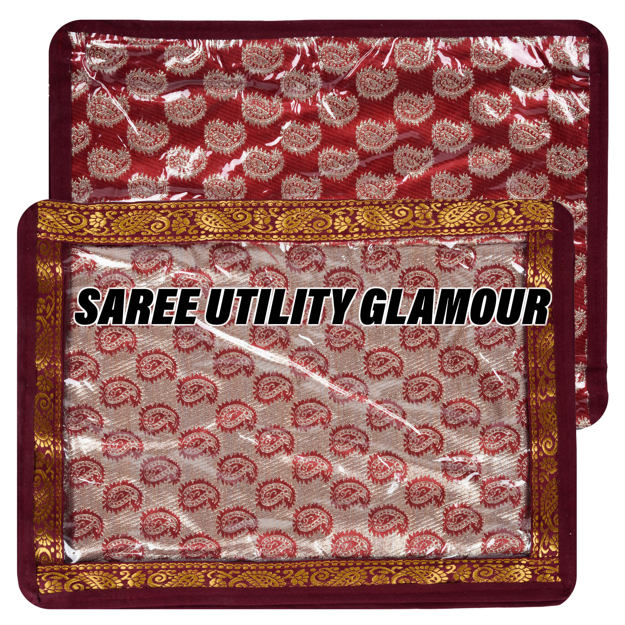 Kuber Industries Saree Cover | Clothes Storage Bag | Zip Closure Saree Cover | Top Transparent Wardrobe Organizer | Cloth Storage Organizer | Jama Carry Saree Cover | 3 Inch | Maroon