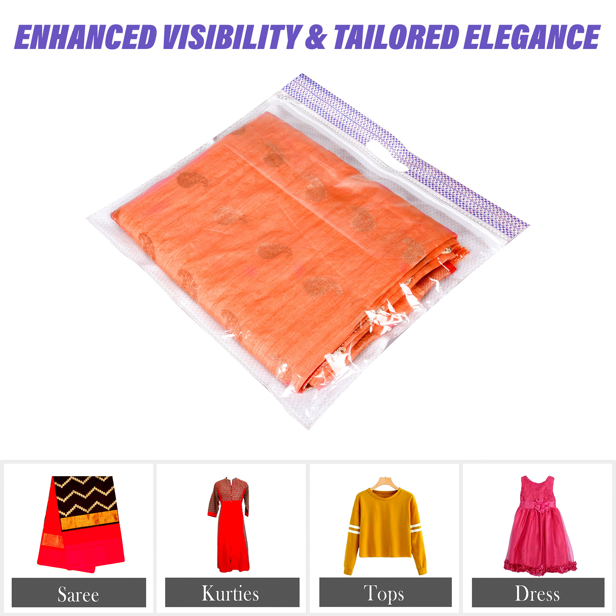 Kuber Industries Saree Storage Bag | Clothes Storage Bag | Wardrobe Storage Bag | Single Packing Cloth Storage Bag | Top Visible Window Saree Bag | Handle Saree Cover | Purple