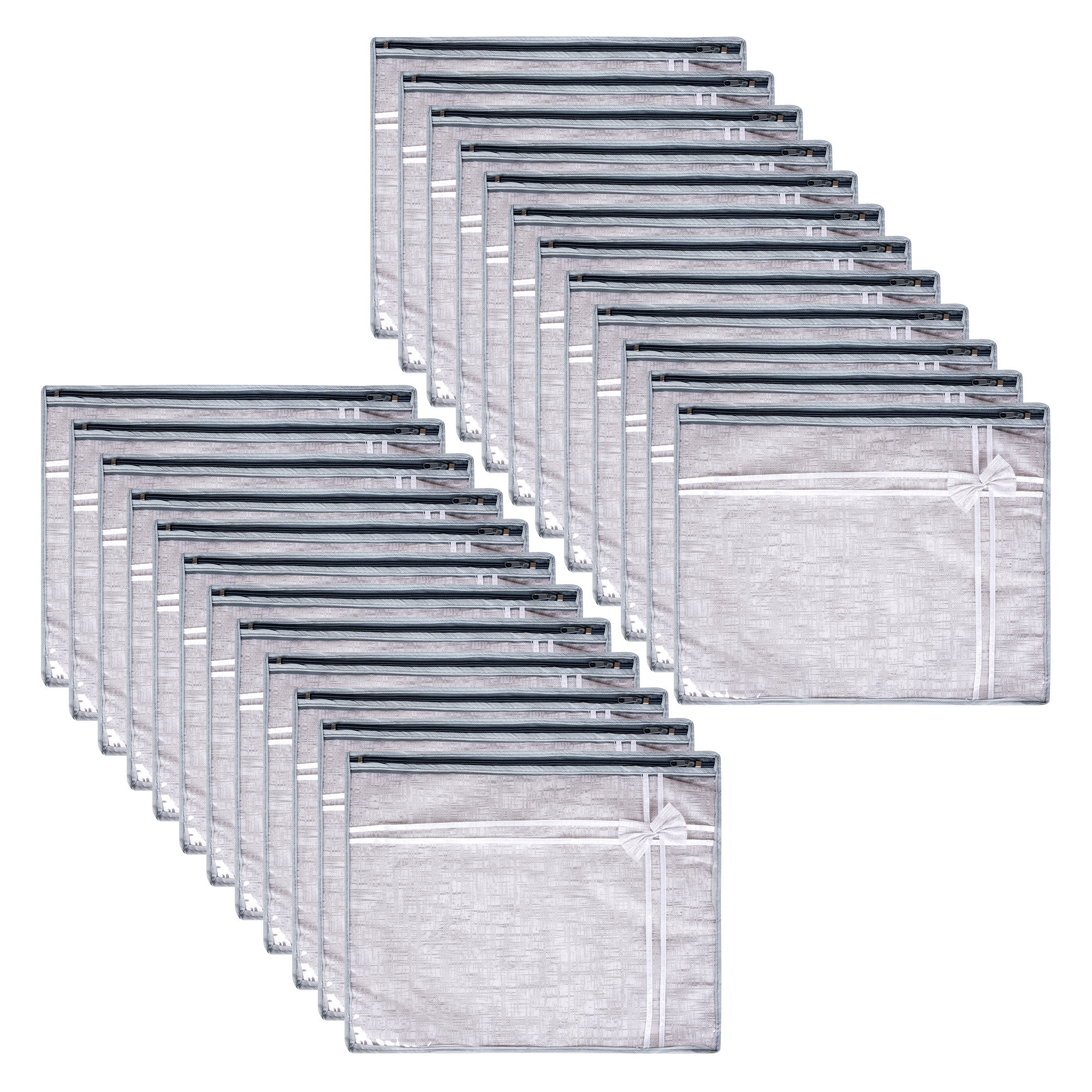 Kuber Industries Saree Storage Bag | Clothes Storage Bag | Wardrobe Storage Bag | Single Packing Cloth Storage Bag | Bow-Top Visible Window Bag | Jute Printed | Gray