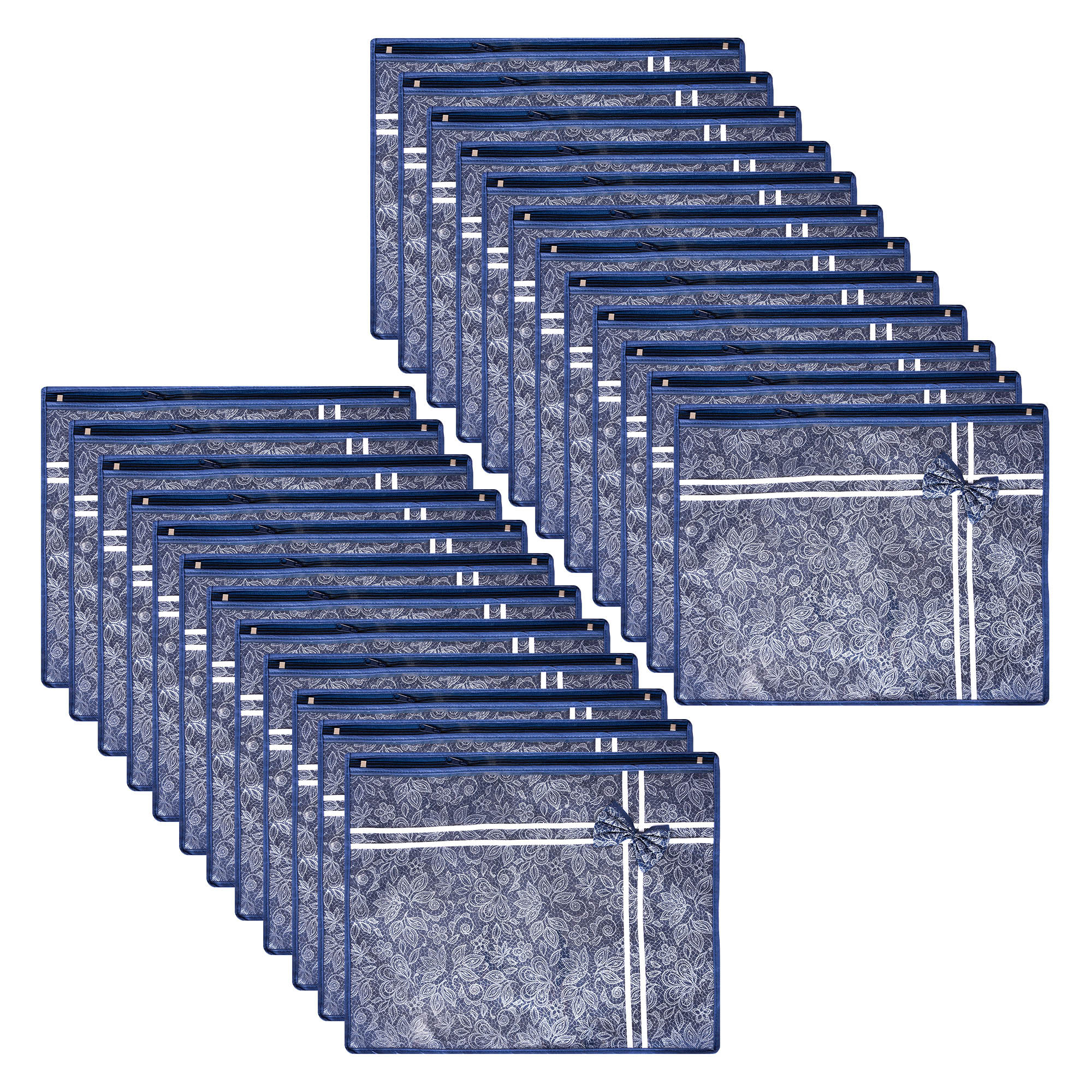 Kuber Industries Saree Storage Bag | Clothes Storage Bag | Wardrobe Storage Bag | Single Packing Cloth Storage Bag | Bow-Top Visible Window Bag | Flower Printed | Navy Blue