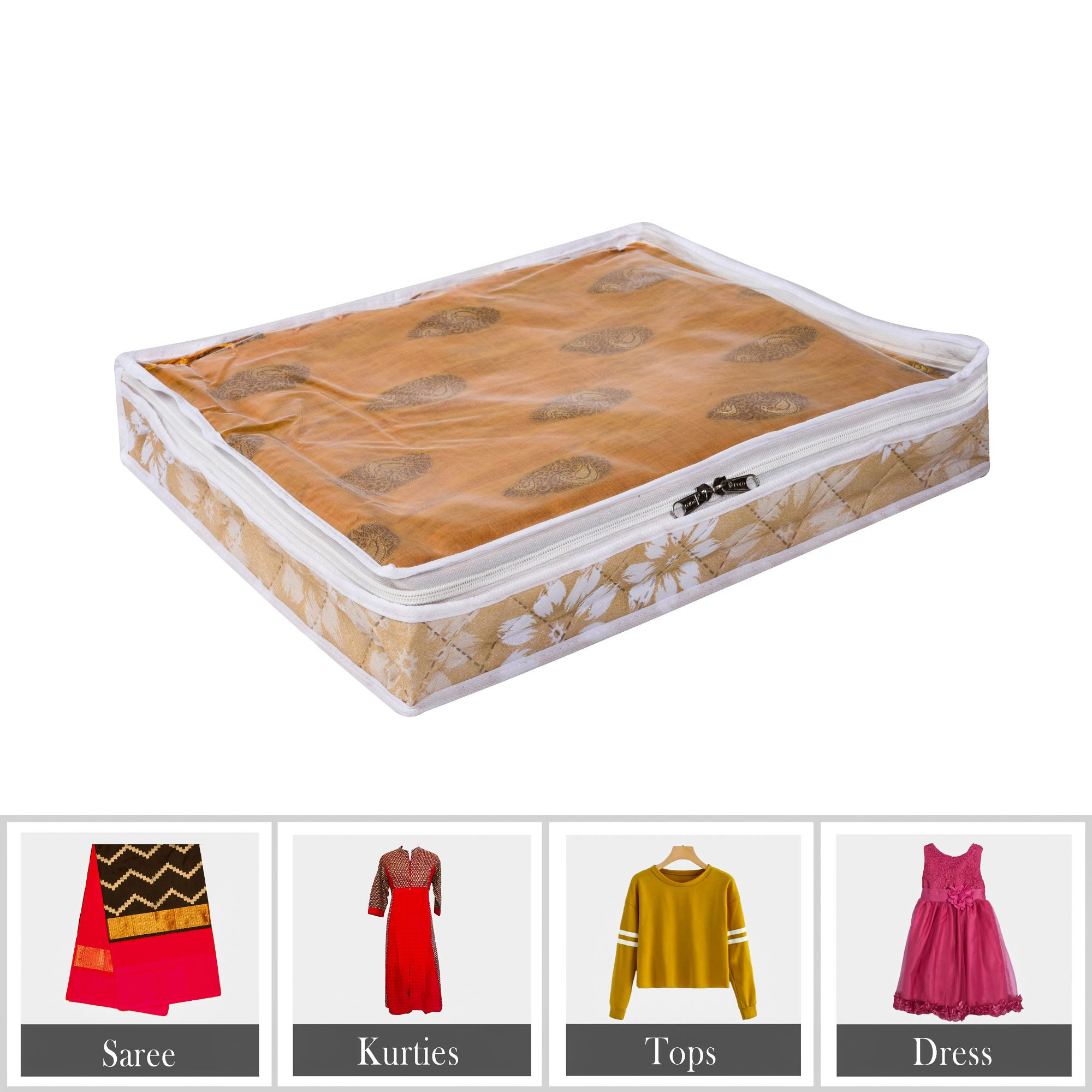 Kuber Industries Saree Storage Bag | Waterproof Saree Bag | Wardrobe Storage Bag | Top Visible Window Saree Bag | Cloth Organizer | Flower Quilted Storage Bag | 3 Inch |Multi