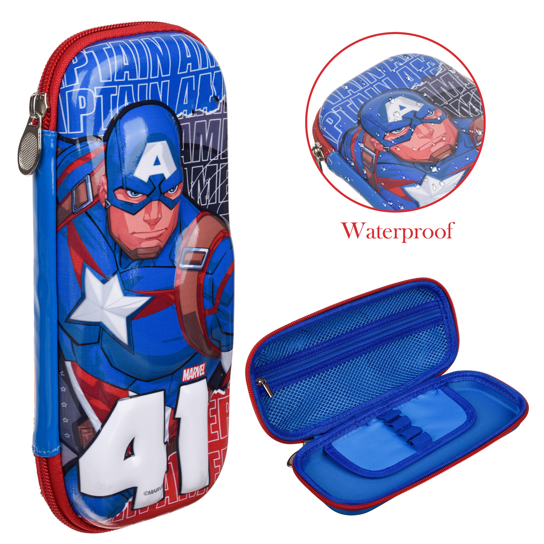 Kuber Industries Set of 3 School Bag-Lunch Bag & Geometry Box Combo Set | Kids & Childrens 3 in 1 School Bags Set | Bag with Lunch Bag & Pencil Pouch Set | Marvel Captain America | Multicolor