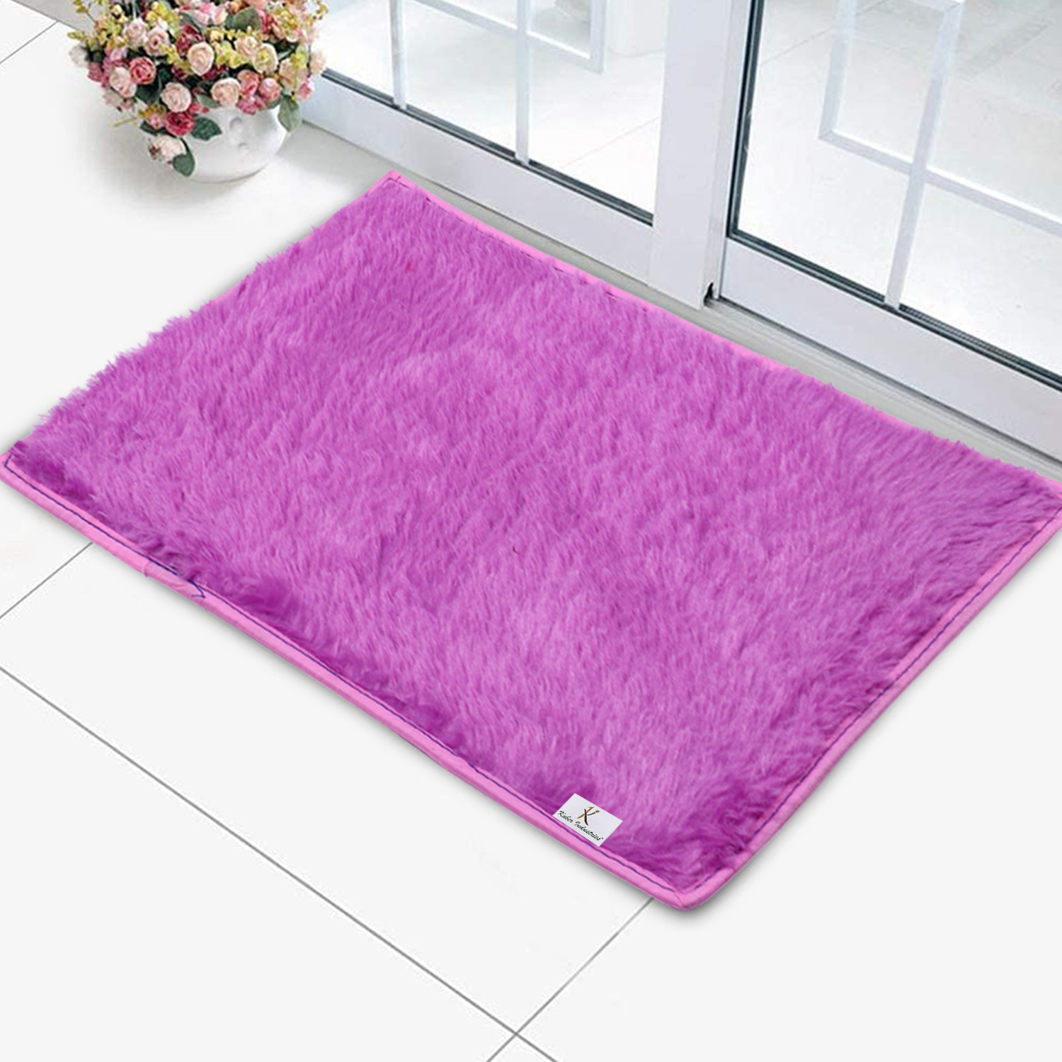 Kuber Industries Shaggy Durable Microfiber Anti-Skid Door Mat, Heavy Duty Doormat, Indoor Outdoor, Easy Clean, Waterproof, Low-Profile Mats for Entry, Patio, Garage (Set Of 2,Gold & Purple)-33_S_KUBQMART11496