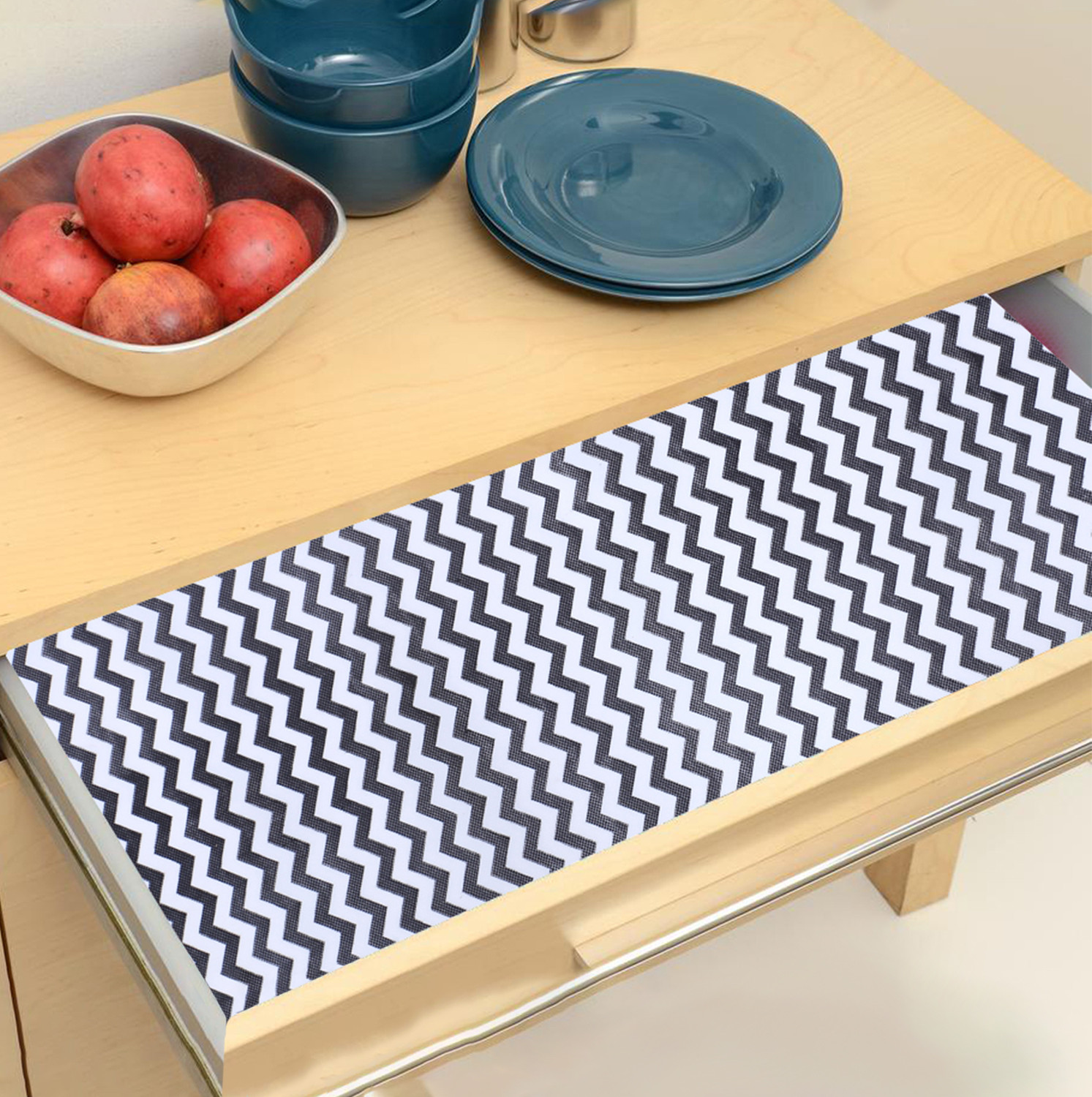 Kuber Industries Shelf Liner | EVA Kitchen Cabinet Shelf Mat | Anti-Slip Bathroom Mat | Fridge Mat | Table Mat | Zig Zag Design Wardrobe Mat | 10 Meter | Black