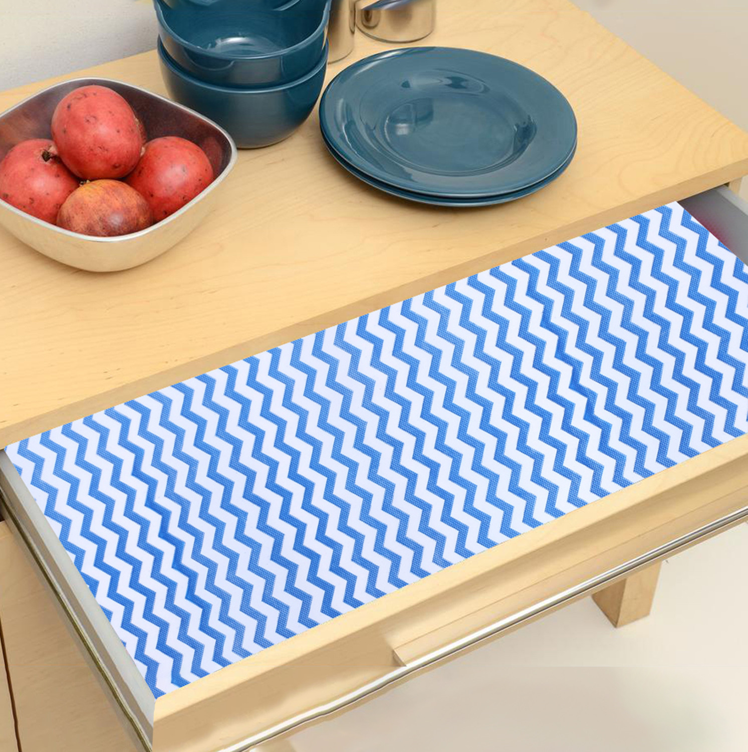 Kuber Industries Shelf Liner | EVA Kitchen Cabinet Shelf Mat | Anti-Slip Bathroom Mat | Fridge Mat | Table Mat | Zig Zag Design Wardrobe Mat | 1.5 Meter | Blue