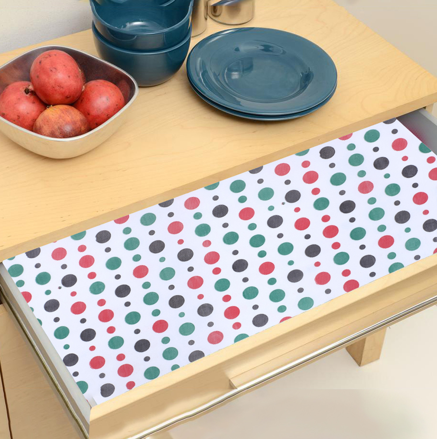 Kuber Industries Shelf Liner | EVA Kitchen Cabinet Shelf Mat | Anti-Slip Bathroom Mat | Fridge Mat | Table Mat | Multi Dot Print Wardrobe Mat | 3 Meter | White