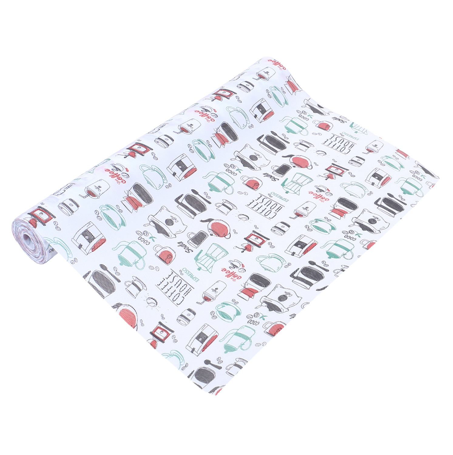 Kuber Industries Shelf Liner | EVA Kitchen Cabinet Shelf Mat | Anti-Slip Bathroom Mat | Fridge Mat | Table Mat | Coffee House Print Wardrobe Mat | 1.5 Meter | White