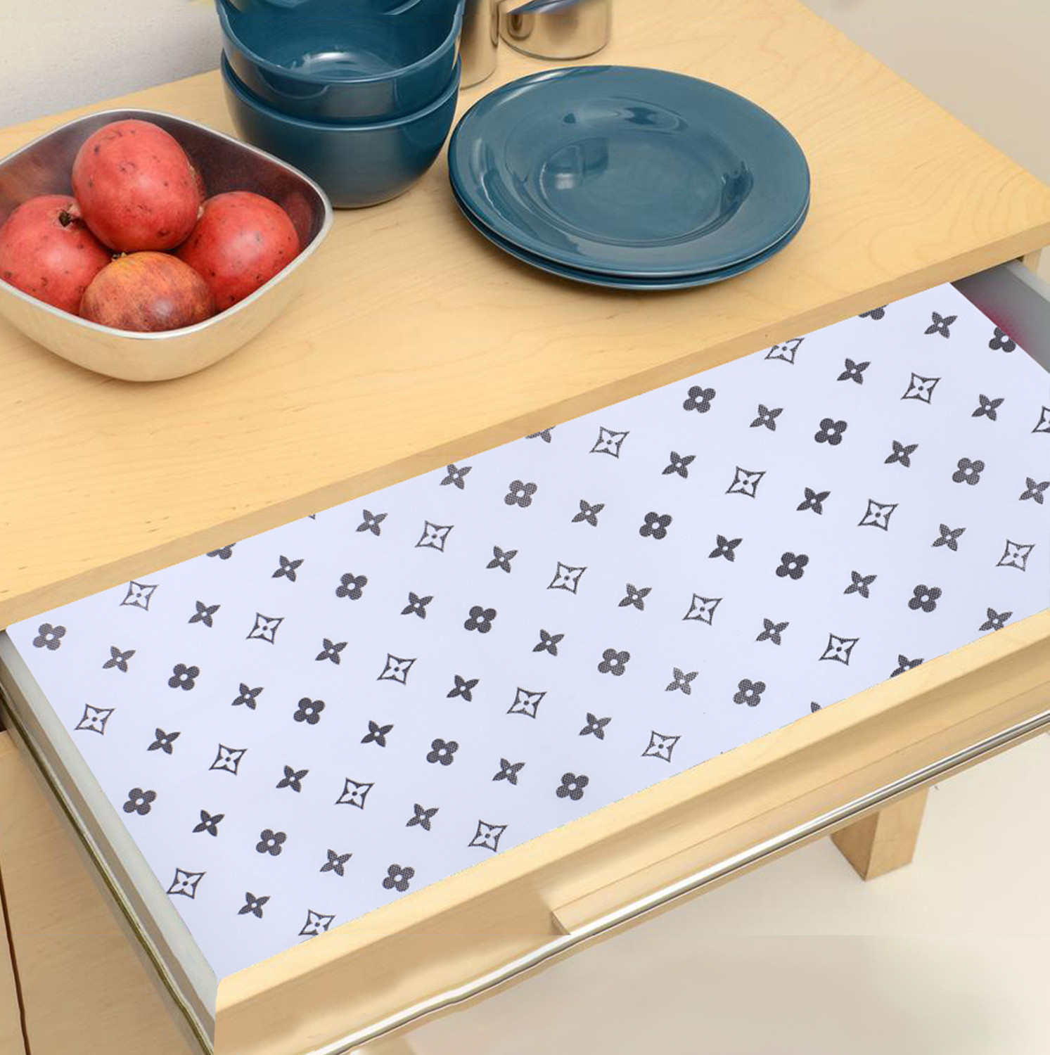 Kuber Industries Shelf Liner | EVA Kitchen Cabinet Shelf Mat | Anti-Slip Bathroom Mat | Fridge Mat | Table Mat | Star Print Print Wardrobe Mat | 5 Meter | White