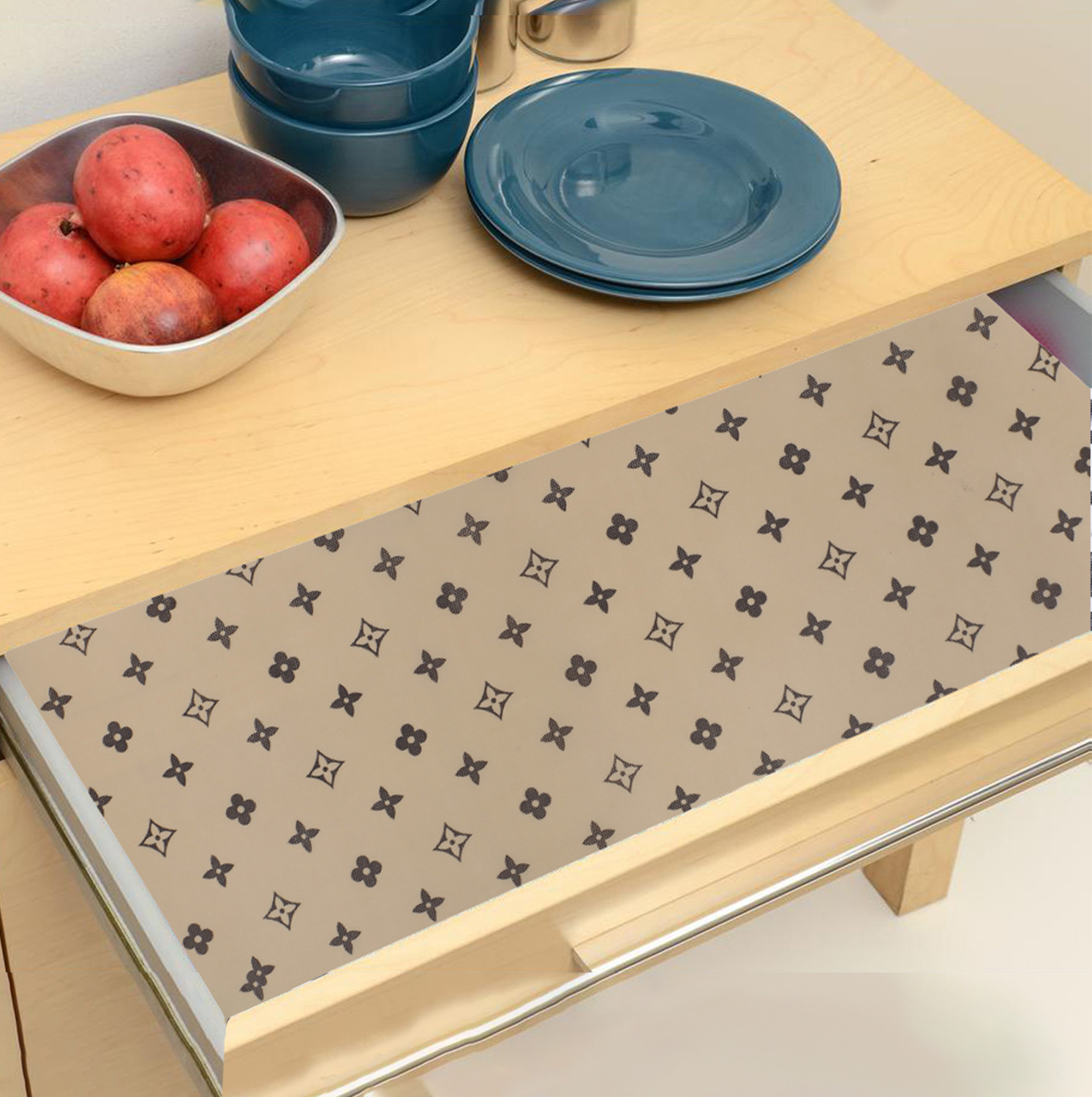 Kuber Industries Shelf Liner | EVA Kitchen Cabinet Shelf Mat | Anti-Slip Bathroom Mat | Fridge Mat | Table Mat | Star Print Print Wardrobe Mat | 5 Meter | Beige