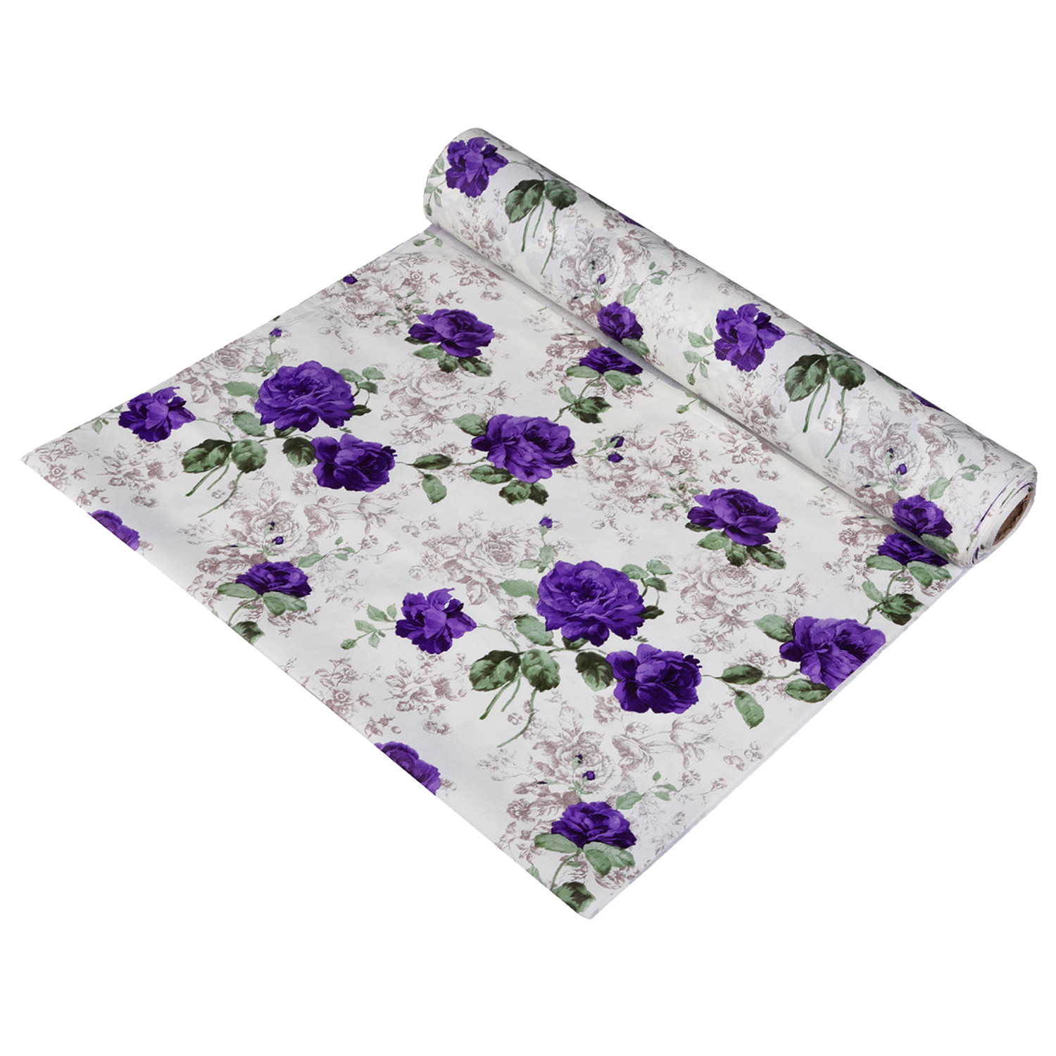 Kuber Industries Shelf Liner | PVC Kitchen Cabinet Shelf Mat | Shelf Mat for Drawer Organizer | Fridge Mat | Table Placemat | Purple Flower Wardrobe Mat | 10 Meter | White