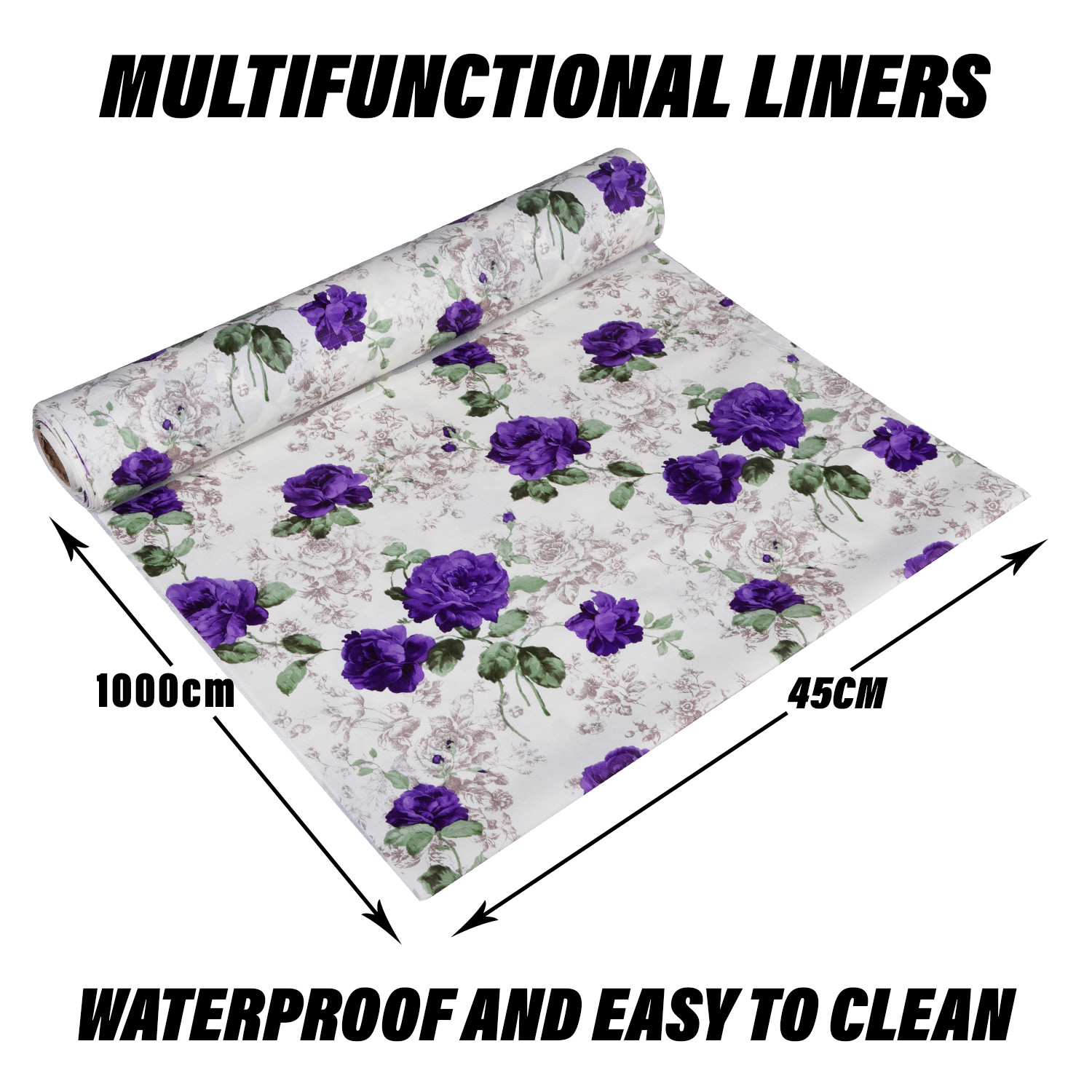 Kuber Industries Shelf Liner | PVC Kitchen Cabinet Shelf Mat | Shelf Mat for Drawer Organizer | Fridge Mat | Table Placemat | Purple Flower Wardrobe Mat | 10 Meter | White