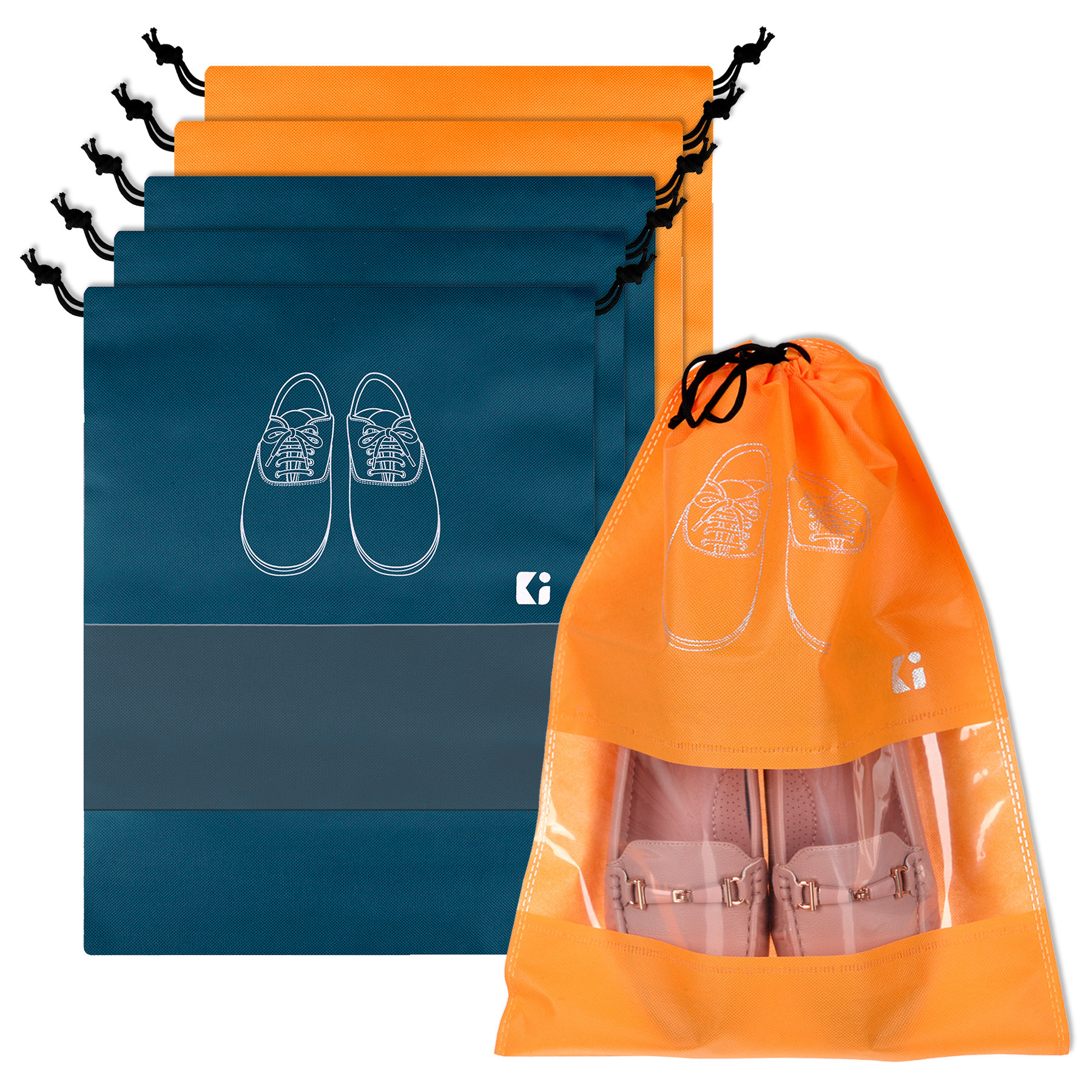 Kuber Industries Shoe Bags | Shoe Bags for Travel | Non-Woven Shoe Storage Bags | Storage Organizers Set | Shoe Cover with Transparent Window | Shoe Dori Cover | Navy Blue & Orange