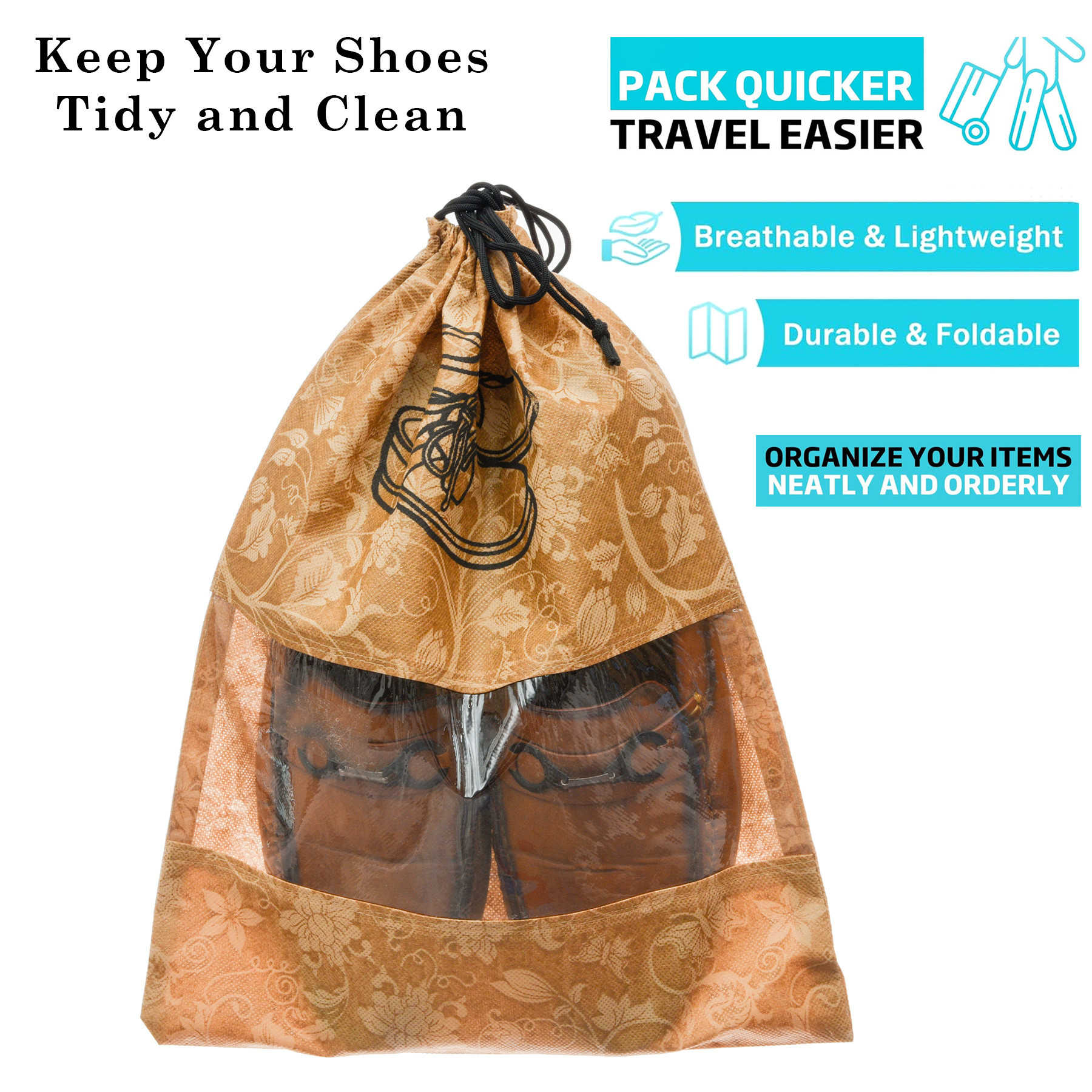 Kuber Industries Shoe Cover | Travel Shoe Storage Bags | Non-Woven Storage Bag | Shoe Cover with Drawstring | Shoe Organizer with Clear window |Multi