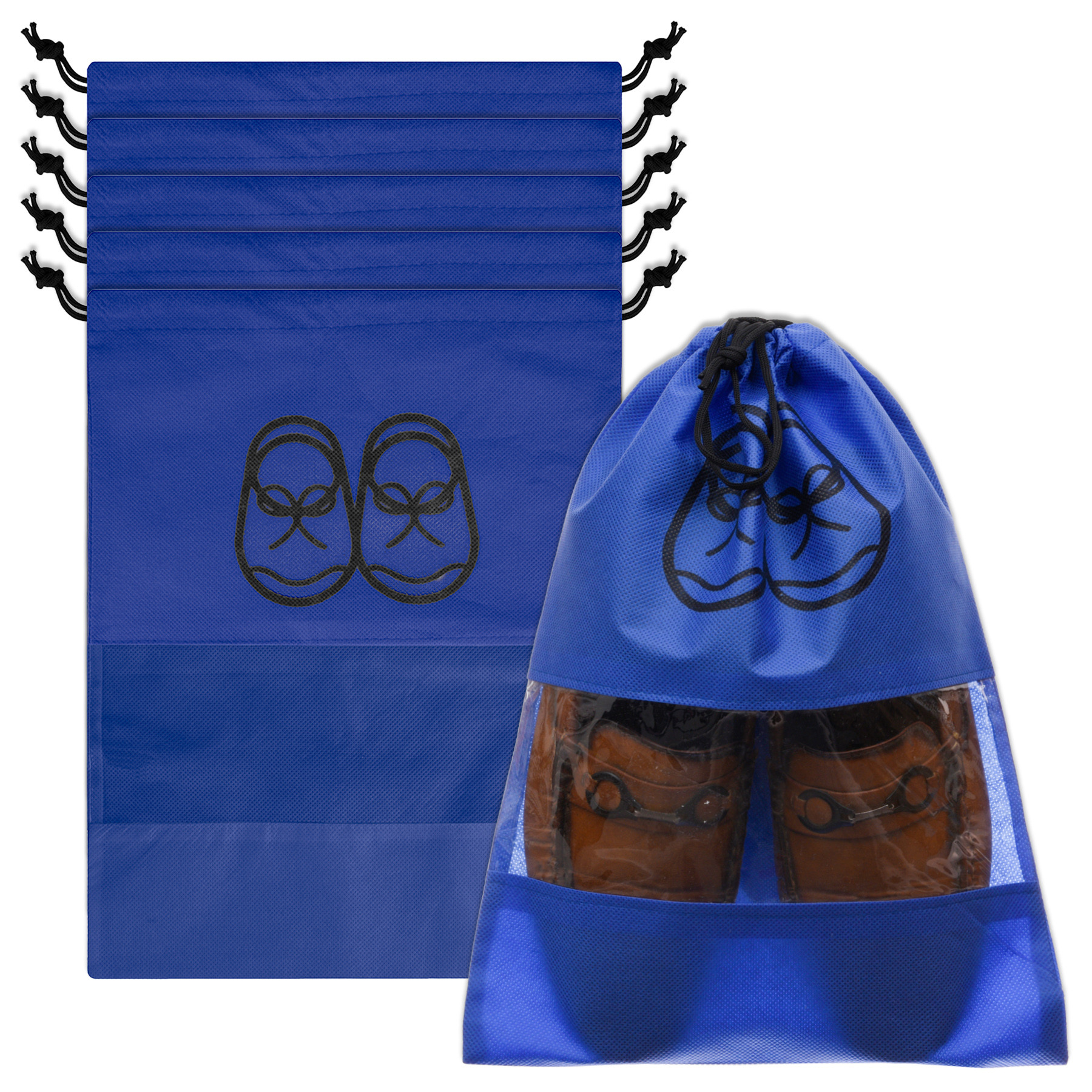 Kuber Industries Shoe Cover | Travel Shoe Storage Bags | Non-Woven Storage Bag | Shoe Cover with Drawstring | Shoe Organizer with Clear window | Plain |Blue