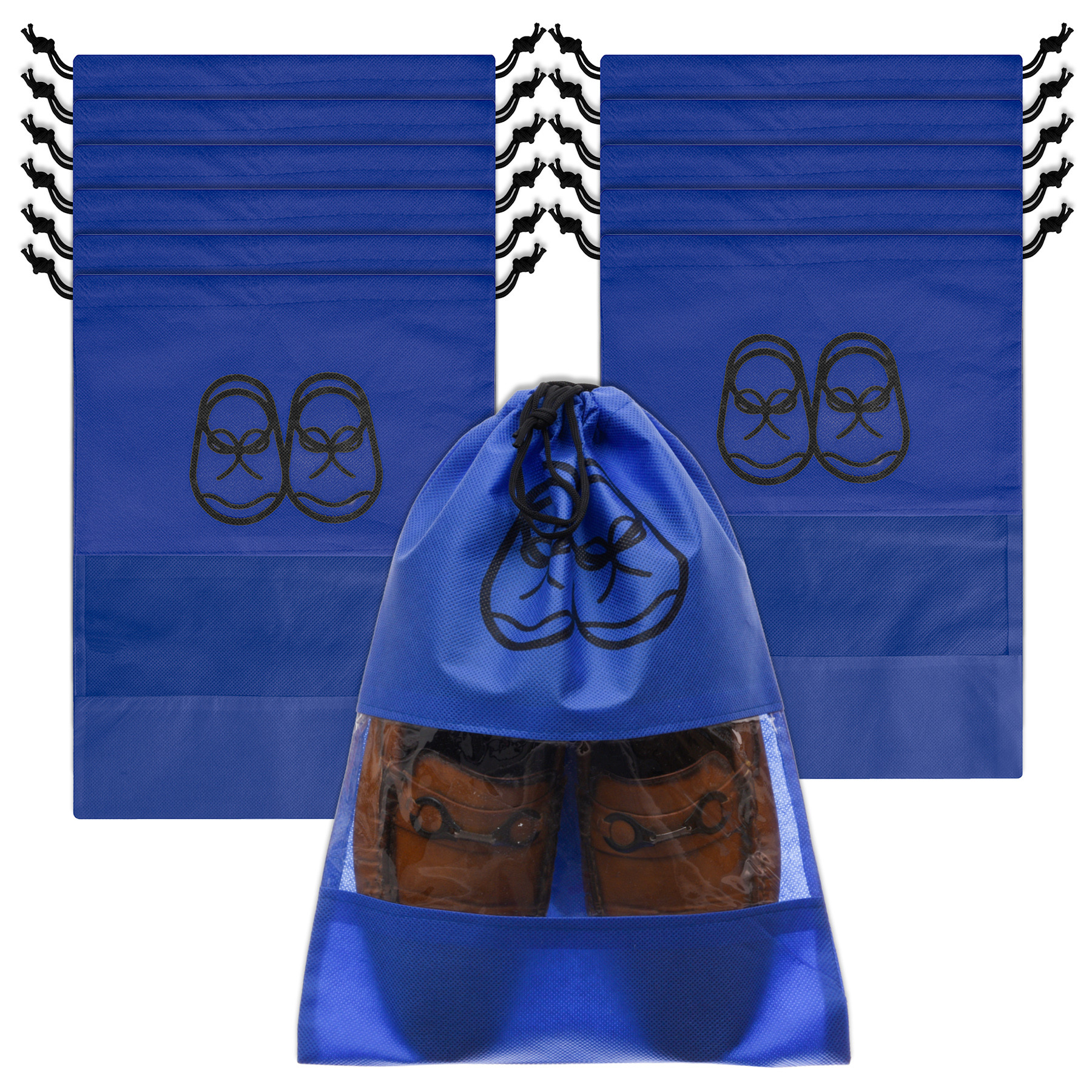 Kuber Industries Shoe Cover | Travel Shoe Storage Bags | Non-Woven Storage Bag | Shoe Cover with Drawstring | Shoe Organizer with Clear window | Plain |Blue