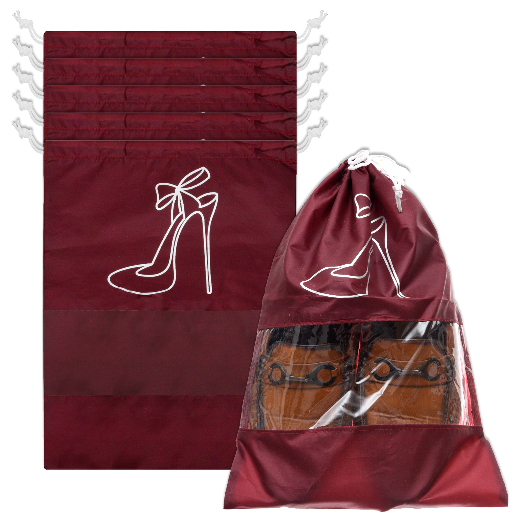 Kuber Industries Shoe Cover | Travel Shoe Storage Bags | Polyester Storage Bags | Drawstring Shoe Cover | Clear Transparent Shoe Storage Organizer |Maroon