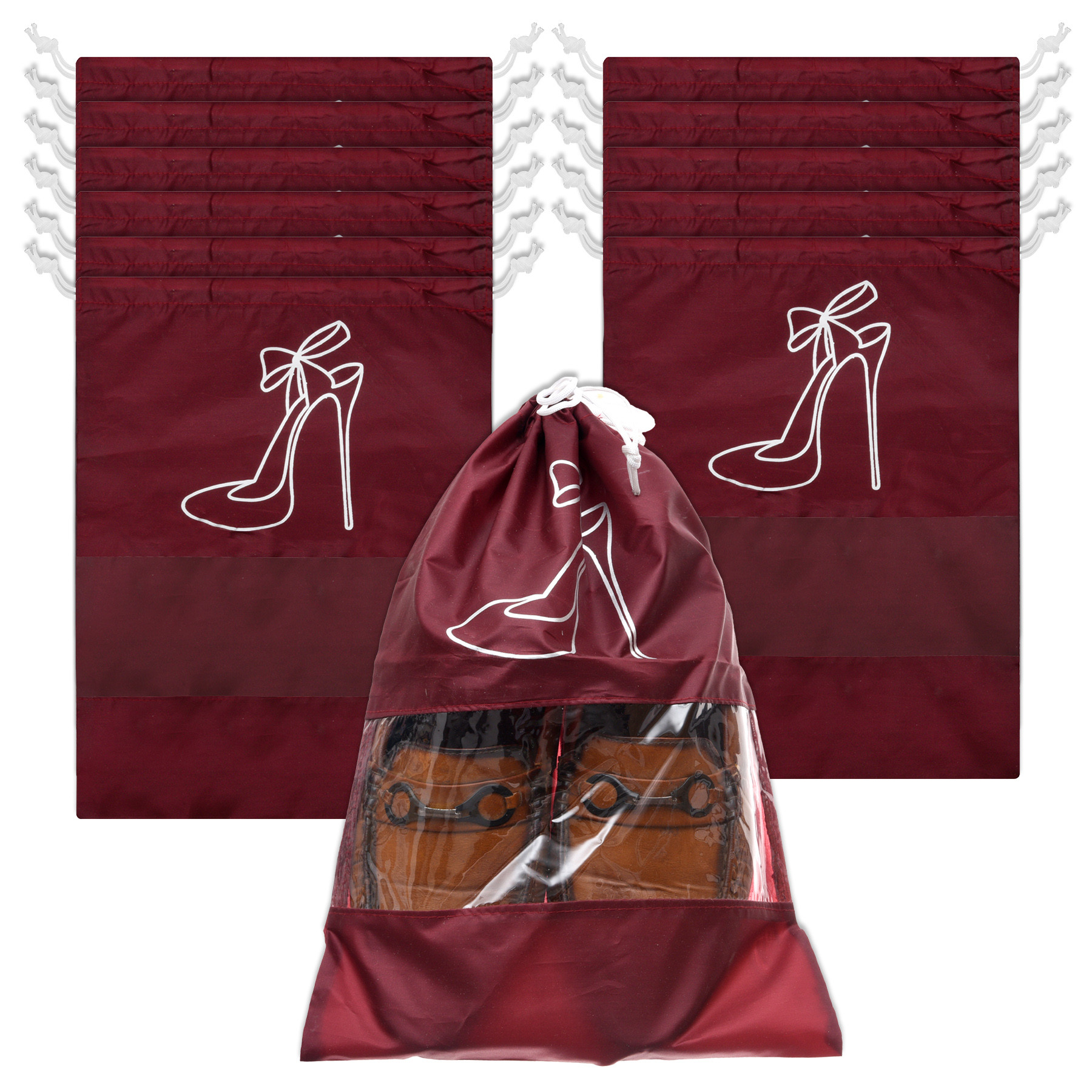 Kuber Industries Shoe Cover | Travel Shoe Storage Bags | Polyester Storage Bags | Drawstring Shoe Cover | Clear Transparent Shoe Storage Organizer |Maroon