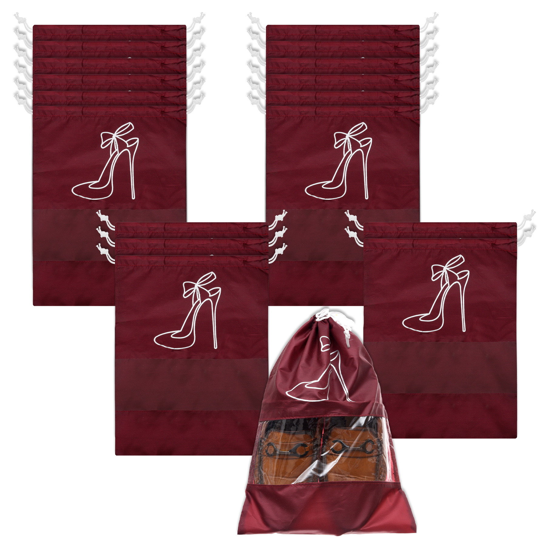 Kuber Industries Shoe Cover | Travel Shoe Storage Bags | Polyester Storage Bags | Drawstring Shoe Cover | Clear Transparent Shoe Storage Organizer |Maroon