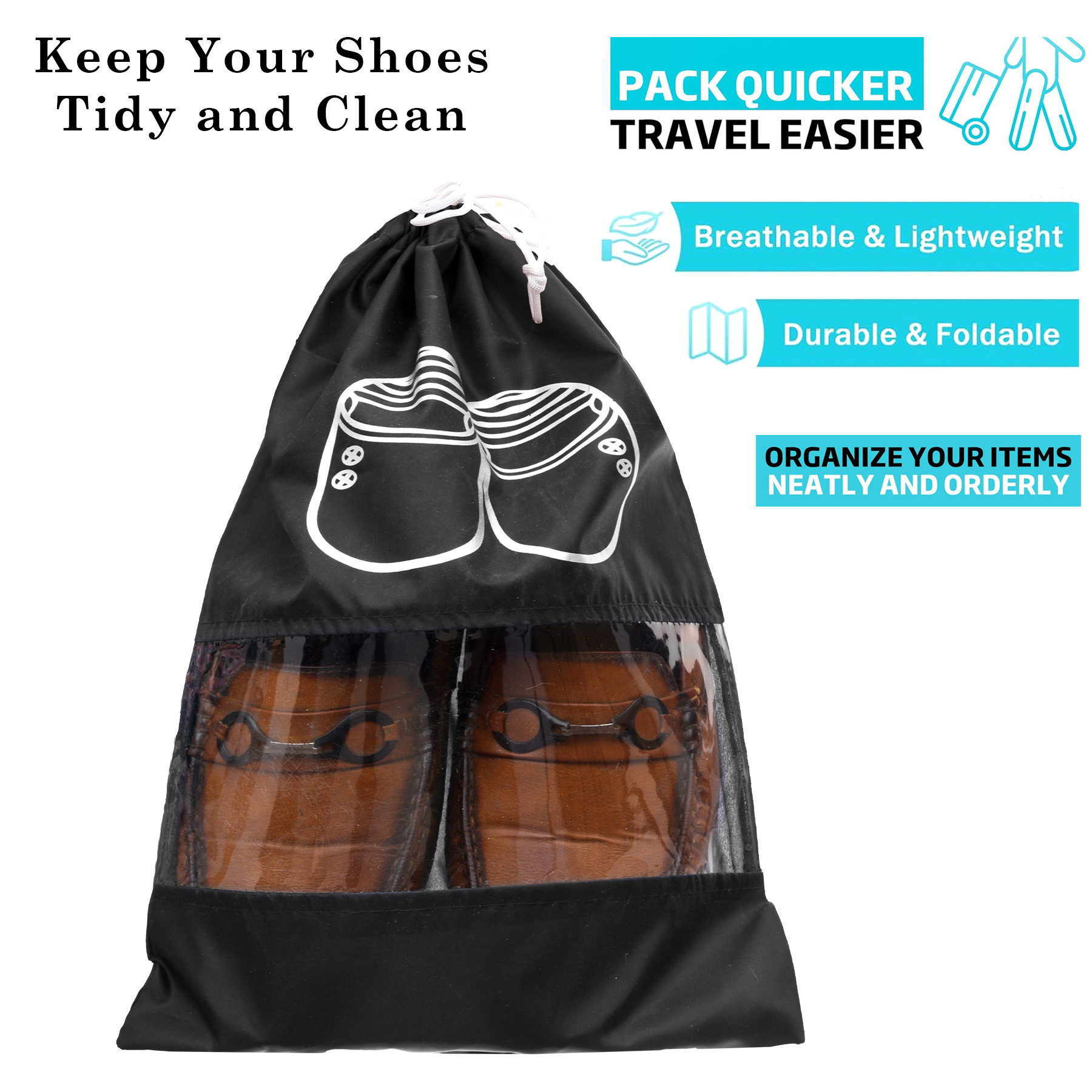 Kuber Industries Shoe Cover | Travel Shoe Storage Bags | Polyester Storage Bags | Drawstring Shoe Cover | Clear Transparent Shoe Storage Organizer |Multi