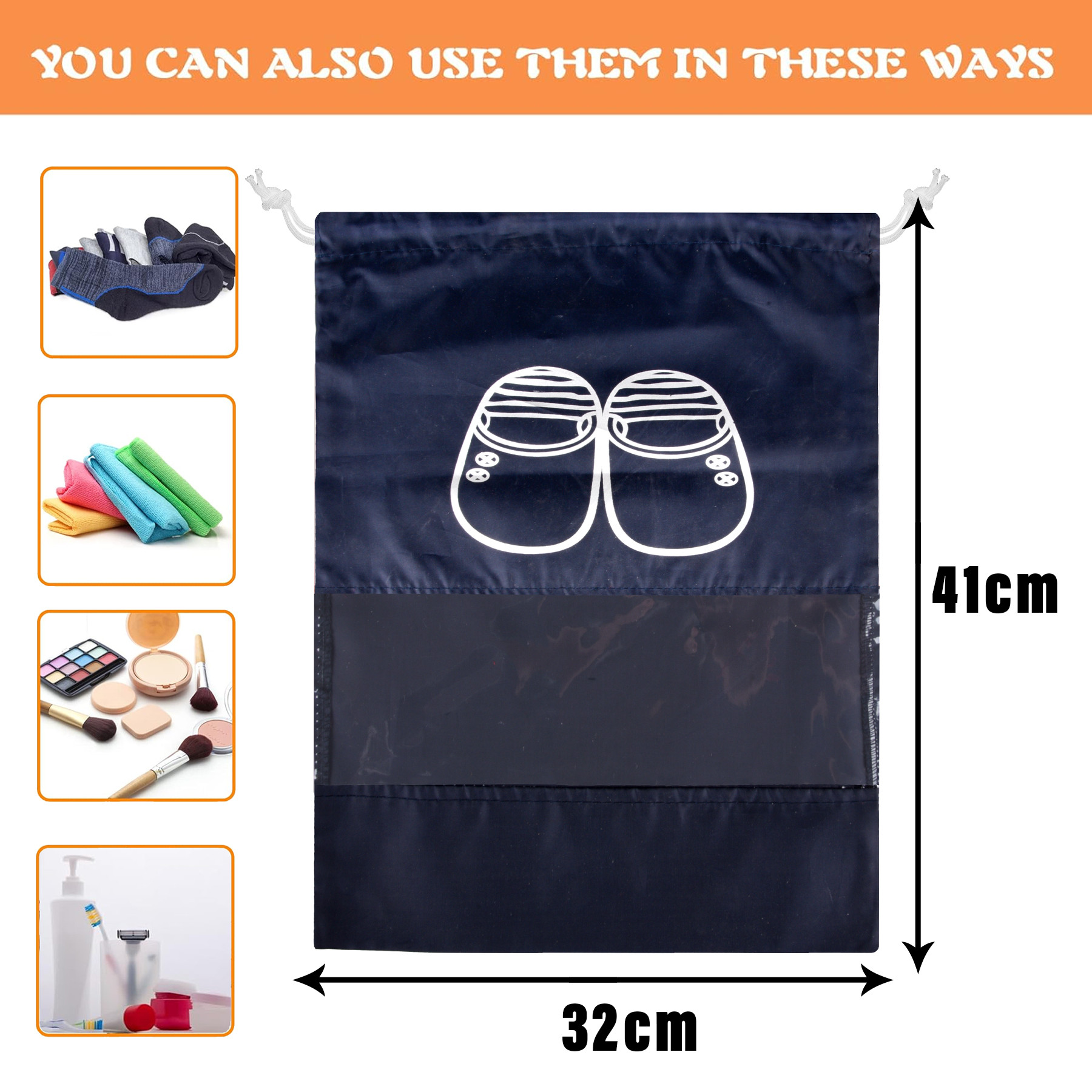 Kuber Industries Shoe Cover | Travel Shoe Storage Bags | Polyester Storage Bags | Drawstring Shoe Cover | Clear Transparent Shoe Storage Organizer |Multi