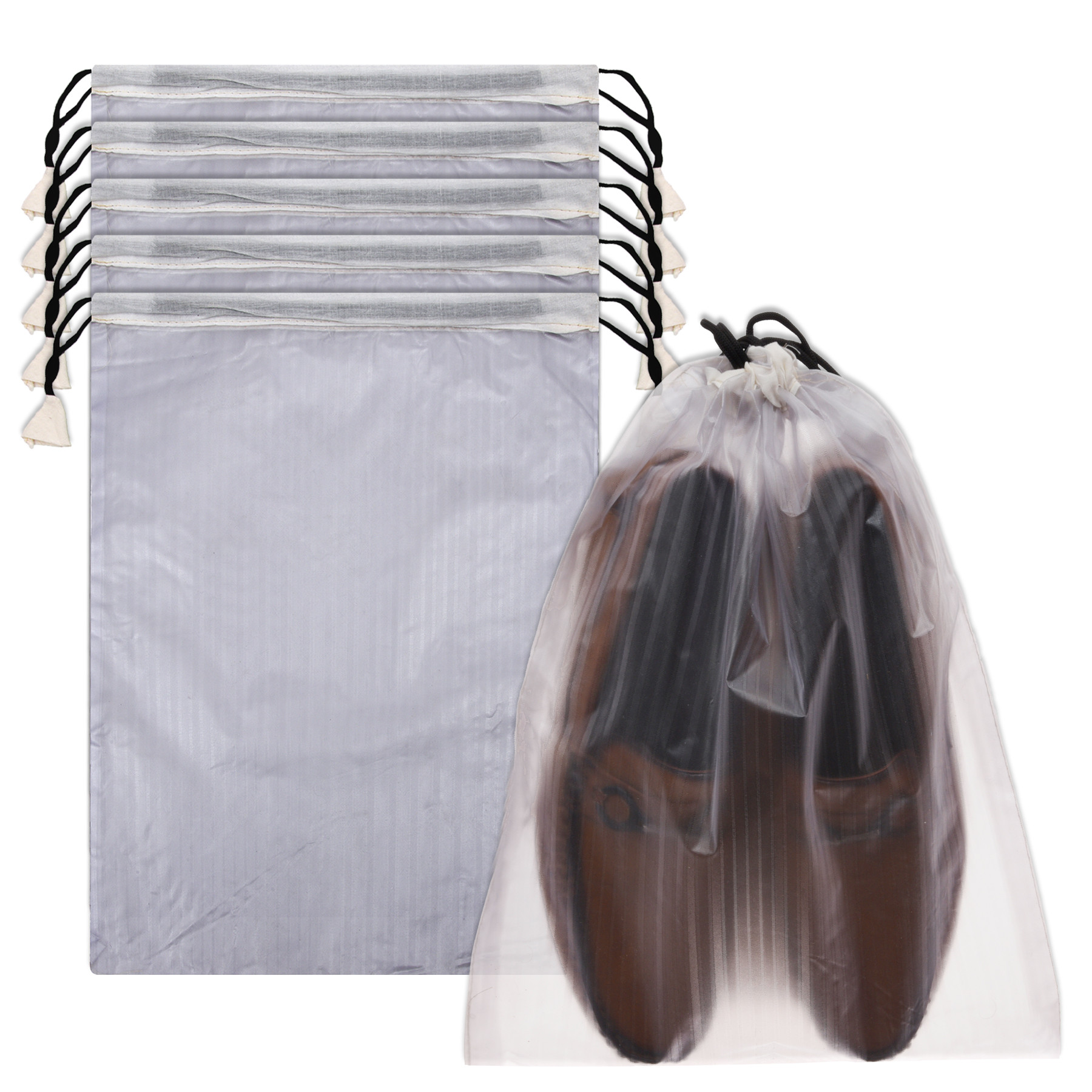 Kuber Industries Shoe Cover | Travel Shoe Storage Bags | PVC Storage Bags | Drawstring Shoe Cover | Transparent Shoe Storage Organizer | Lining-Design |White