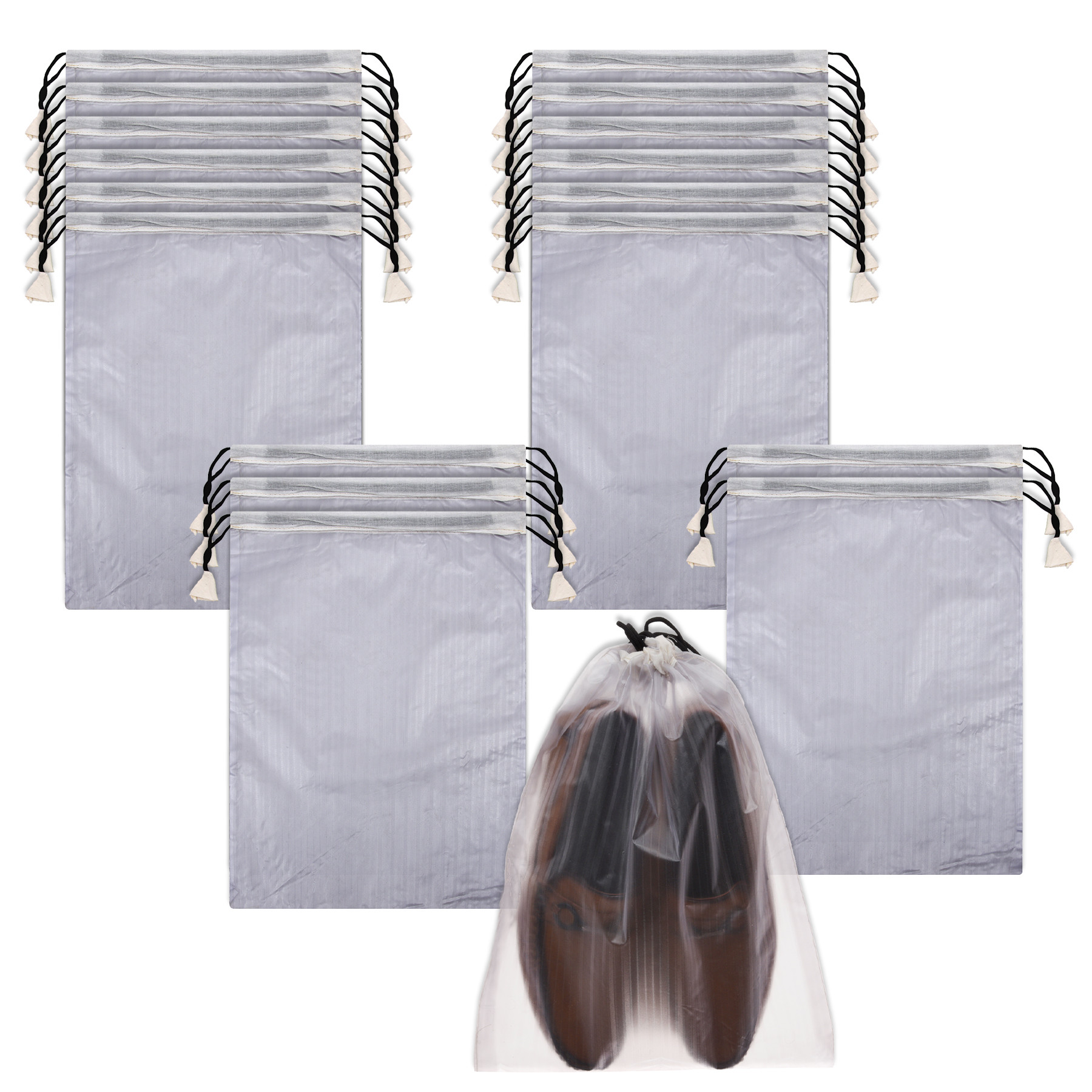 Kuber Industries Shoe Cover | Travel Shoe Storage Bags | PVC Storage Bags | Drawstring Shoe Cover | Transparent Shoe Storage Organizer | Lining-Design |White