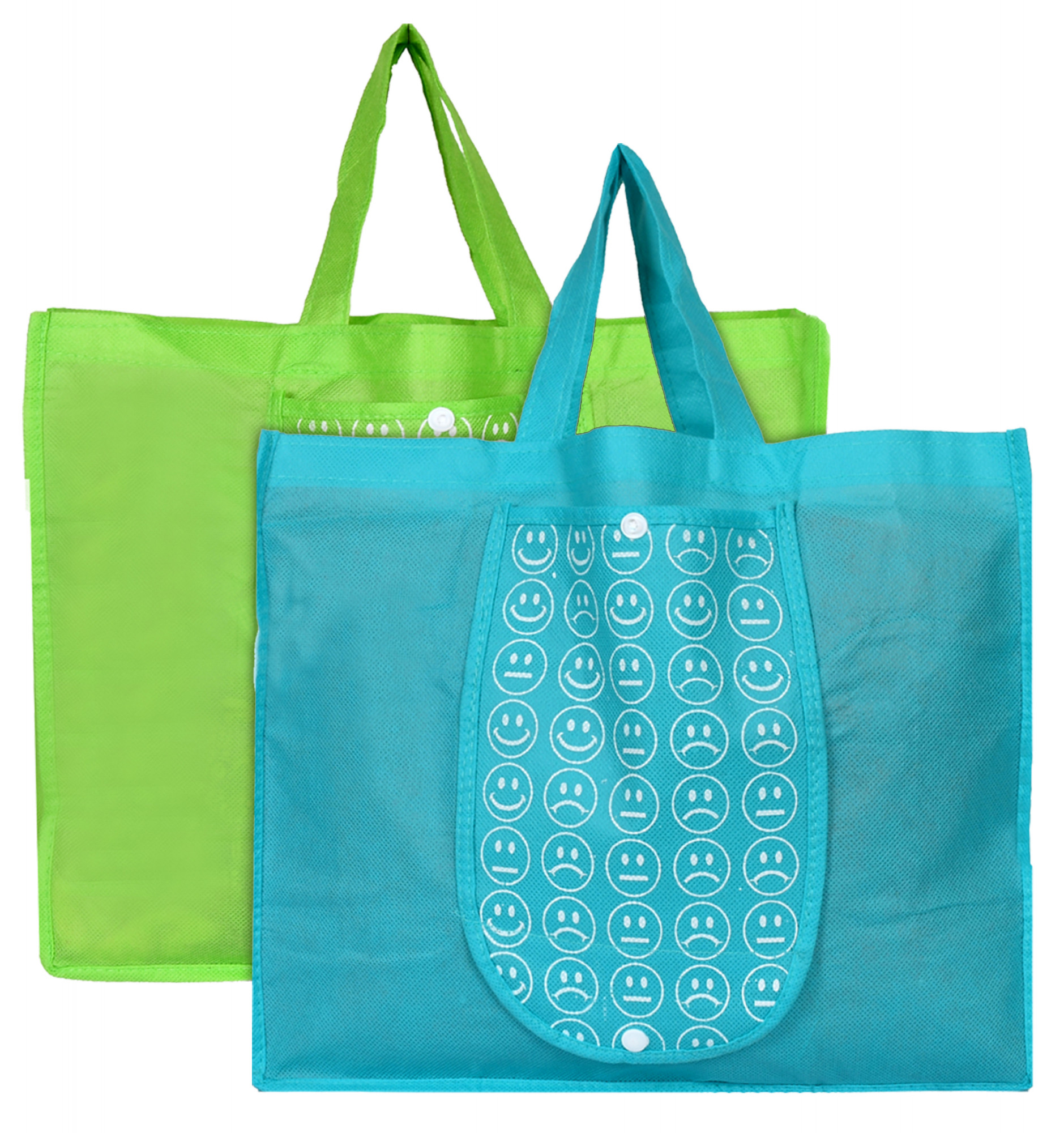 Kuber Industries Shopping Grocery Bags Foldable, Washable Grocery Tote Bag with One Small Pocket, Eco-Friendly Purse Bag Fits in Pocket Waterproof & Lightweight (Green & Blue)