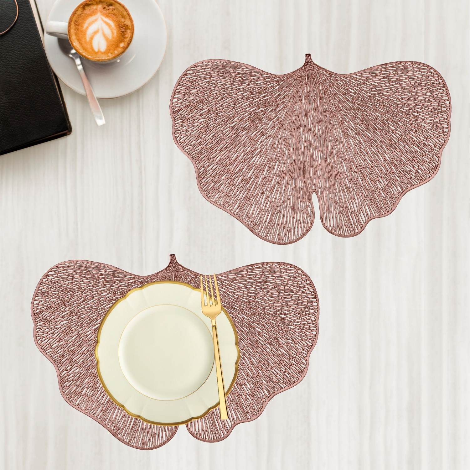 Kuber Industries Side Table Mats | Table Mat For Bedroom | Bed-Side Table Mat | Center Table Mat | Table Dining Mat | Table Runner Mat | Butterfly Shape | 2 Piece Set | Copper