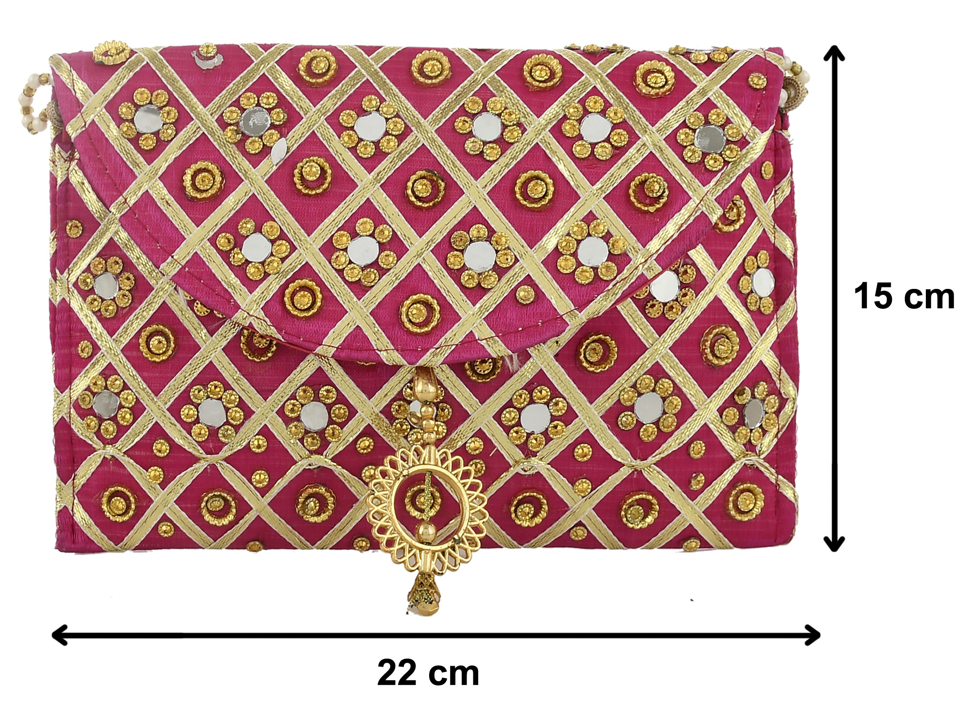 Kuber Industries Silk Traditional Mirror Work Envelope Clutch/Hand Purse Bag For Women/Girls (Pink)-KUBMRT11439