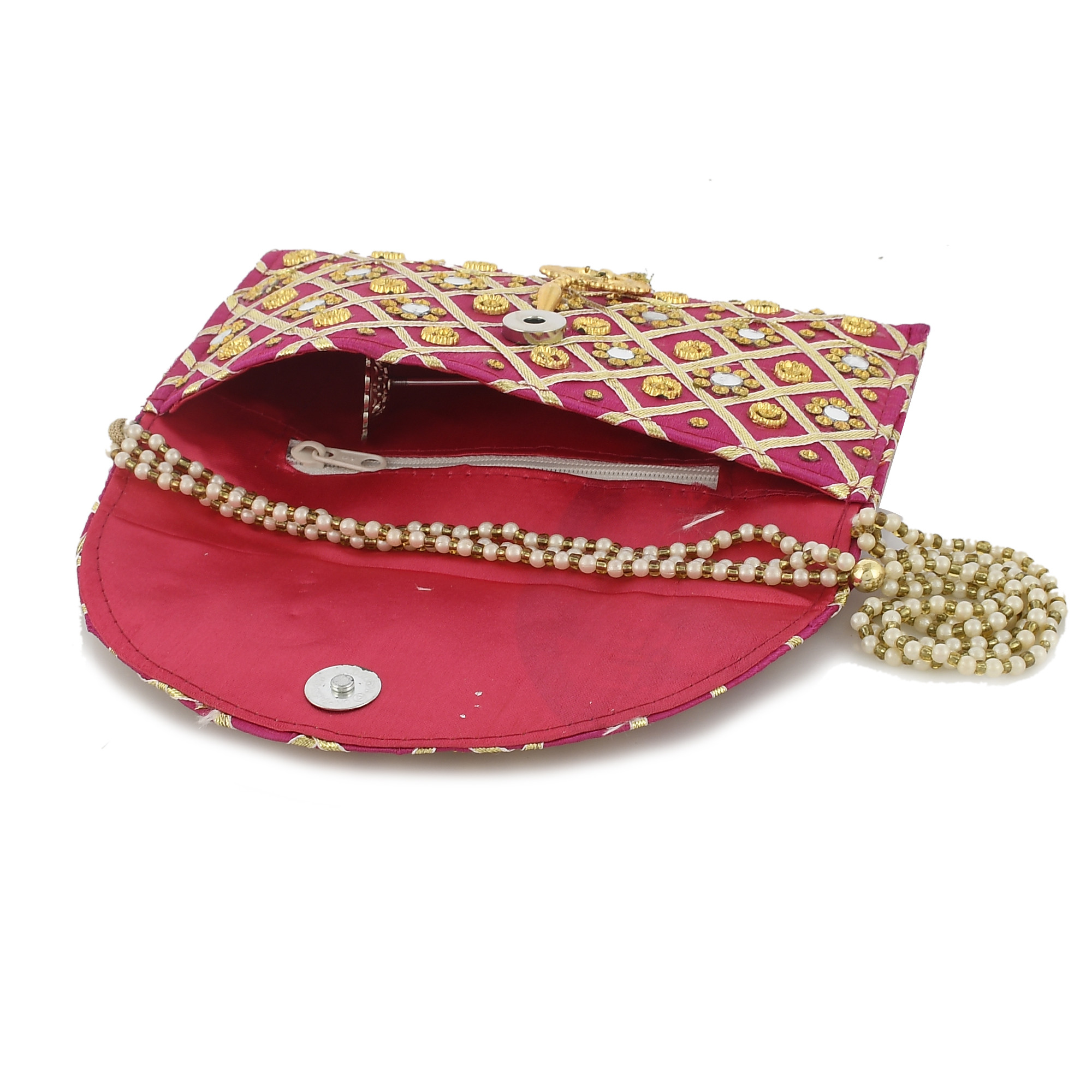 Kuber Industries Silk Traditional Mirror Work Envelope Clutch/Hand Purse Bag For Women/Girls (Pink)-KUBMRT11439