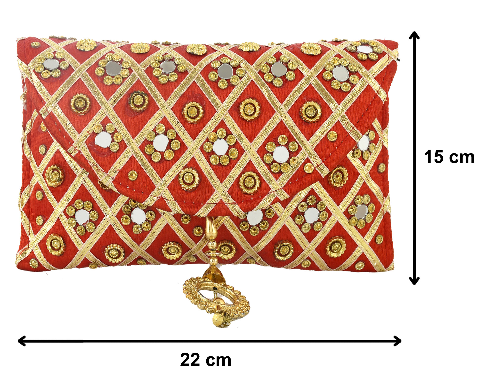 Kuber Industries Silk Traditional Mirror Work Envelope Clutch/Hand Purse Bag For Women/Girls (Red)-KUBMRT11447