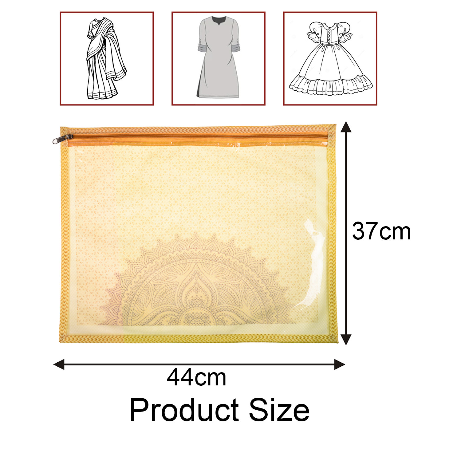 Kuber Industries Single Packing Saree Cover|Non-Woven Rangoli Print Storage Cover|Foldable Transparent Top Wardrobe Storage Bag (Cream)