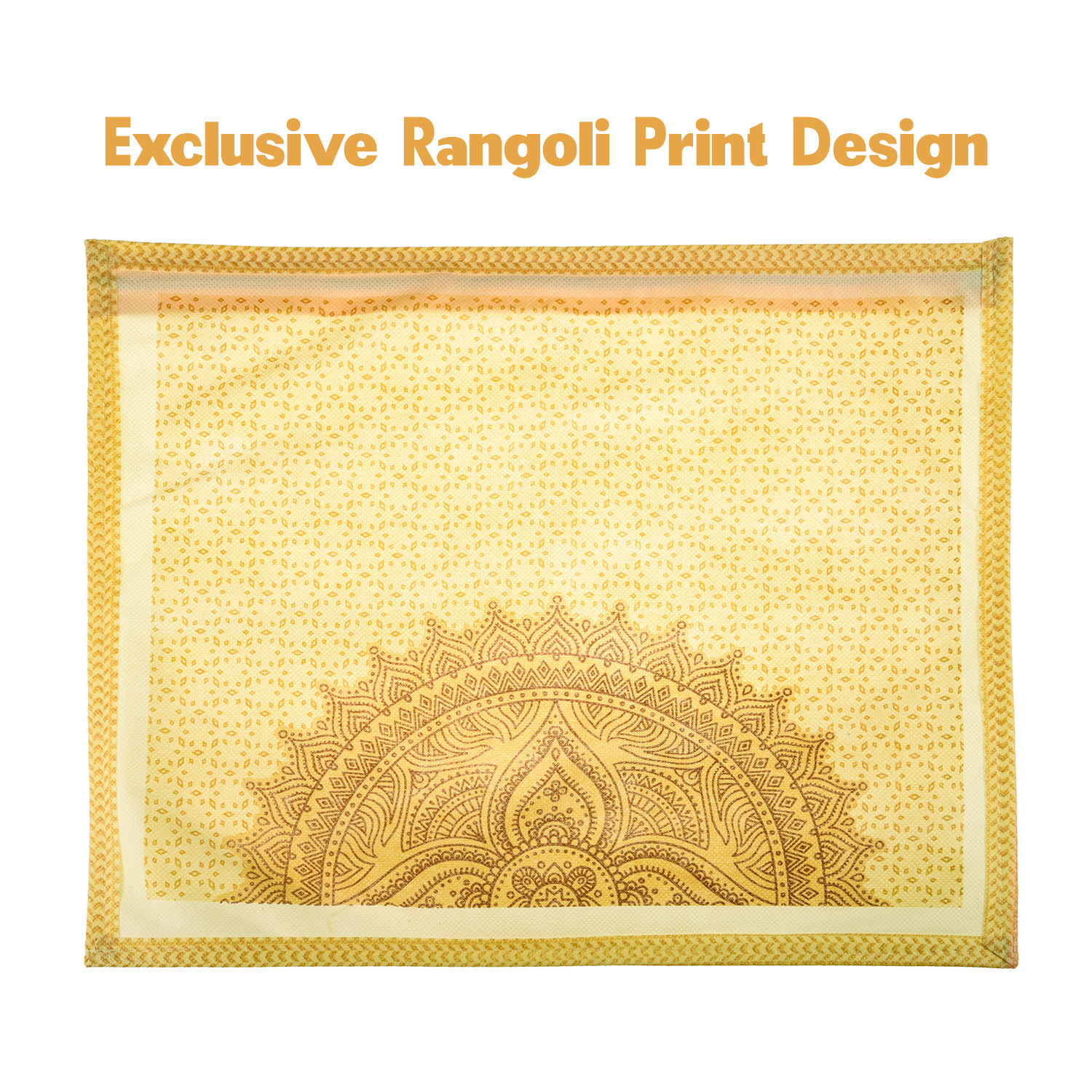 Kuber Industries Single Packing Saree Cover|Non-Woven Rangoli Print Storage Cover|Foldable Transparent Top Wardrobe Storage Bag (Cream)