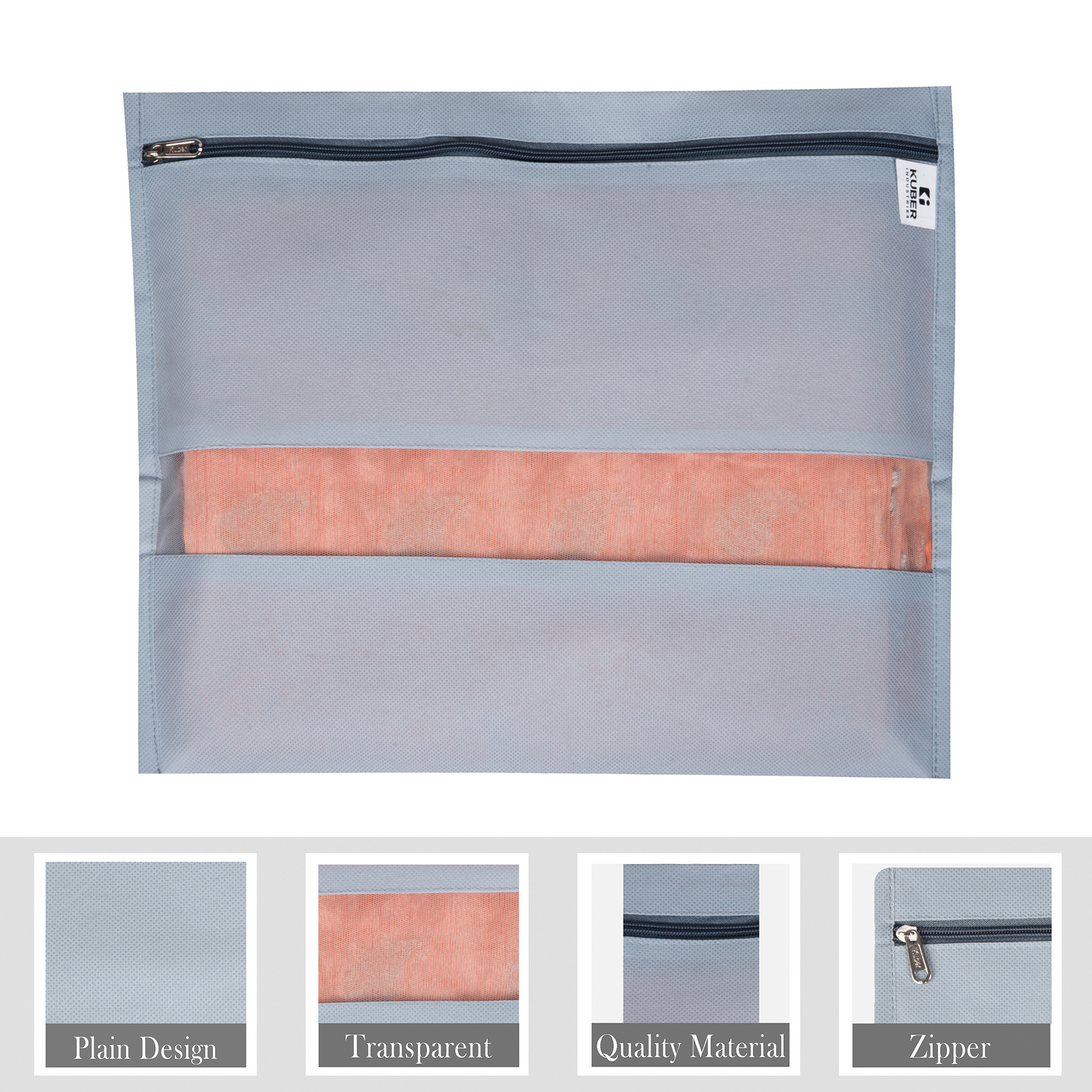 Kuber Industries Single Saree Bags | Clothes Bags for Storage | Non-Woven Wardrobe Organizer | Mesh Window Cloth Storage Bags Set | Single Packing Saree Bags | Plain | Gray