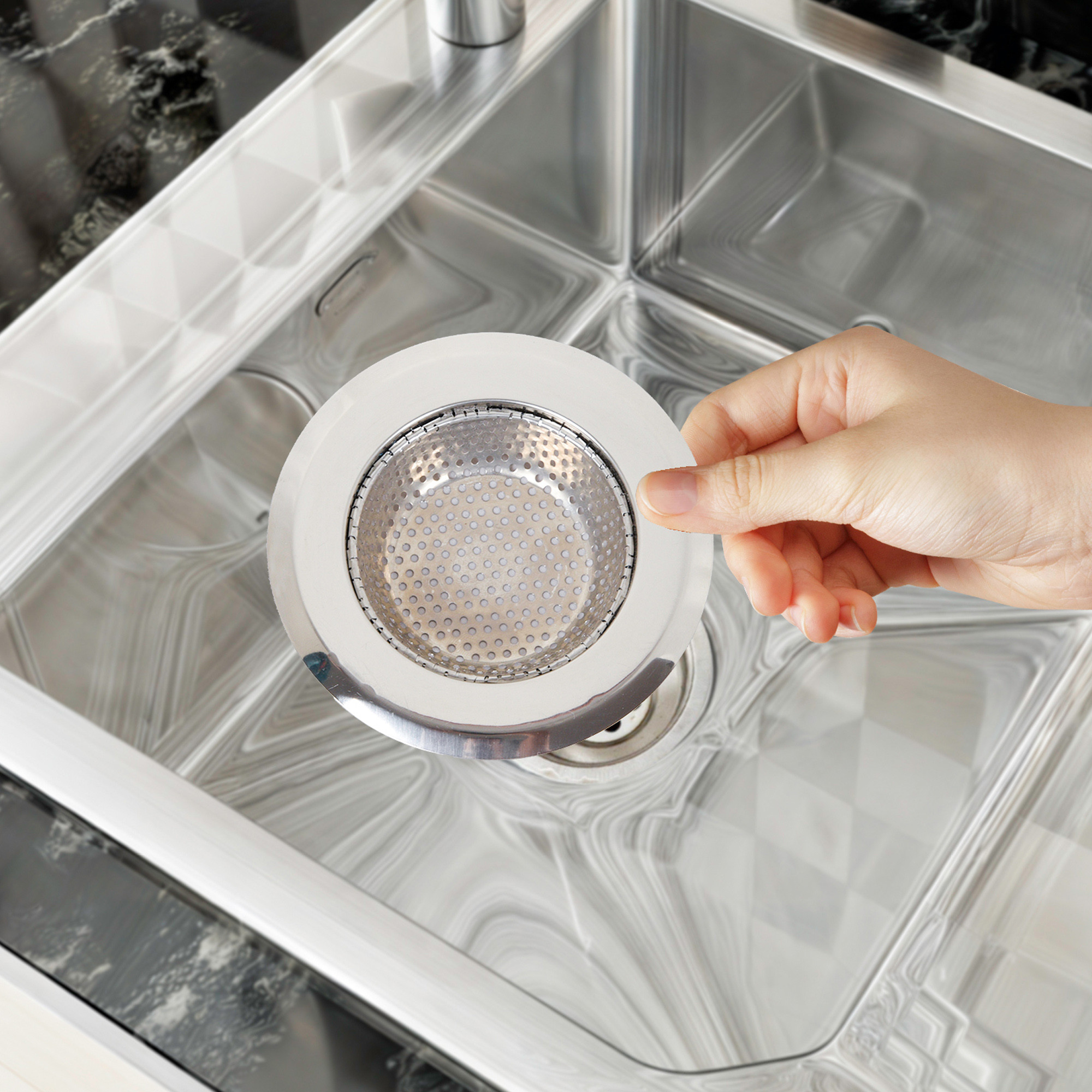 Kuber Industries Sink Strainer | Kitchen Sink Strainer | Sink Drain Strainer | Drain Catcher for Bathroom | Mesh Drain Deep Filter for Kitchen | Sink Round Moti Jali | 115 mm | Silver