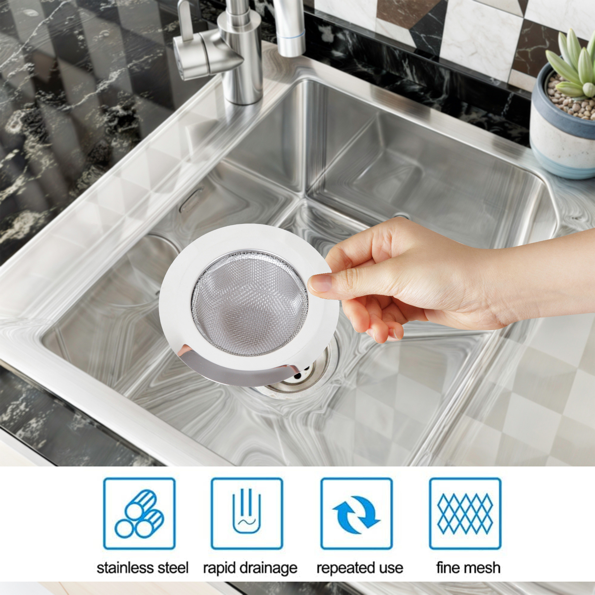 Kuber Industries Sink Strainer | Kitchen Sink Strainer | Sink Drain Strainer | Drain Catcher for Bathroom | Mesh Drain Deep Filter for Kitchen | Sink Round Patli Jali | 115 mm | Silver