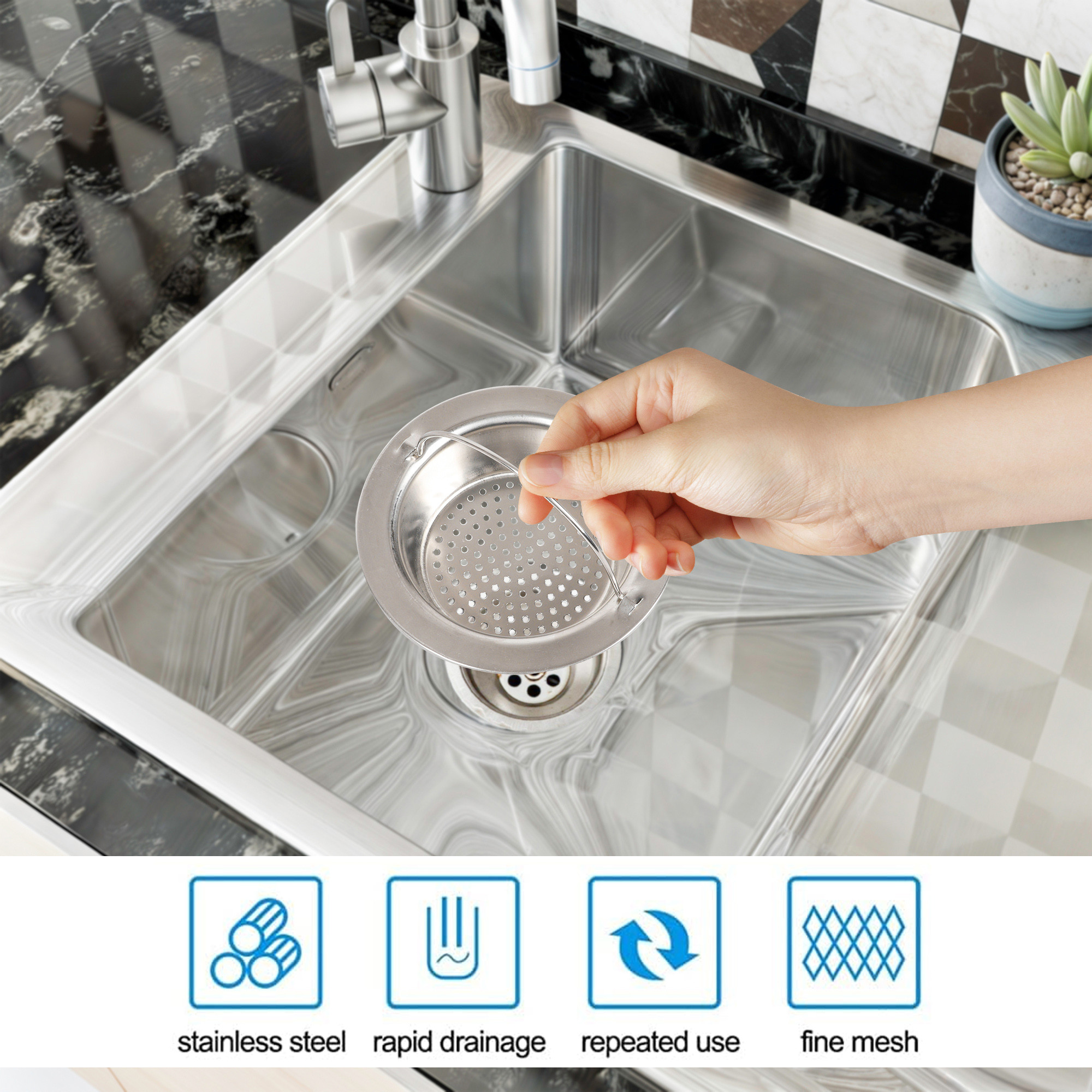 Kuber Industries Sink Strainer | Kitchen Sink Strainer | Sink Drain Strainer | Drain Catcher for Bathroom | Mesh Drain Filter for Kitchen | Sink Round Jali with Handle | 115 mm | Silver
